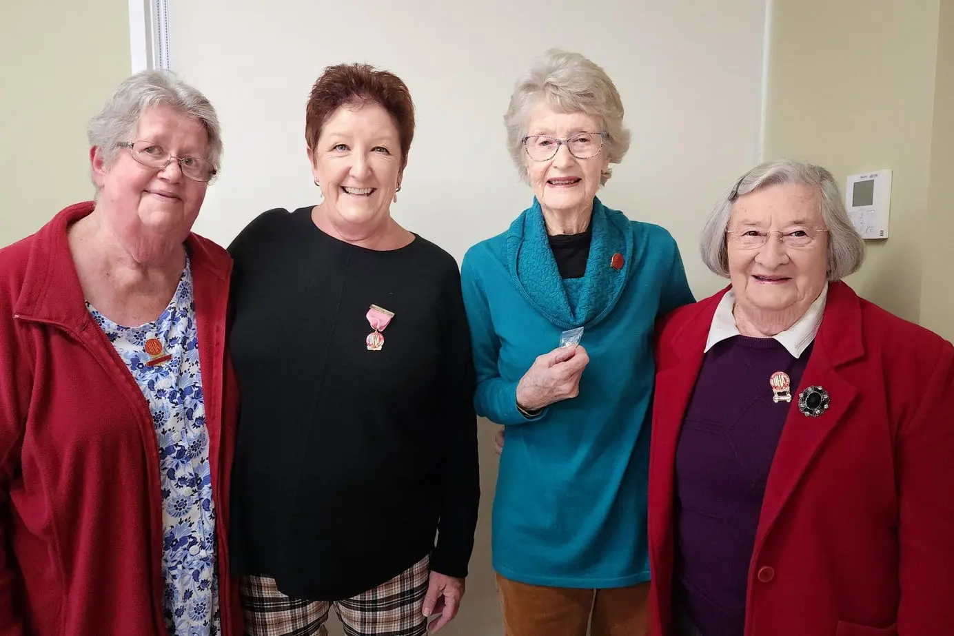 Regional Representative Kim Jones (second from left) presented President Bev Slaven (10 years), Doreen Barnes (20 years), and Vice President Mavis Cross (20 years), with their service awards at the AGM of the Eugowra Hospital Auxiliary. PHOTO: Vicki Knight