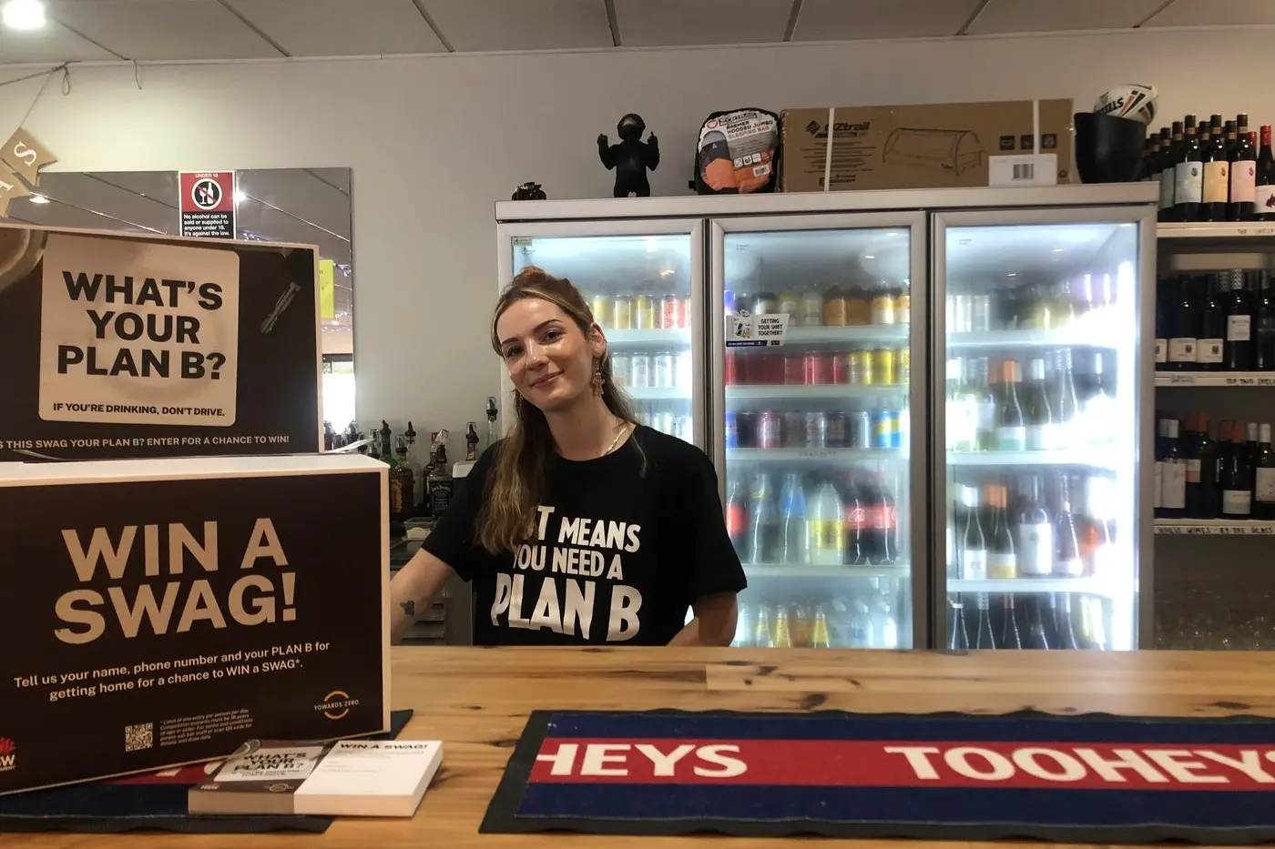 Sadie Lloyd from the Railway Hotel at Condobolin encouraging everyone to make a plan to get home safely. PHOTO: Supplied