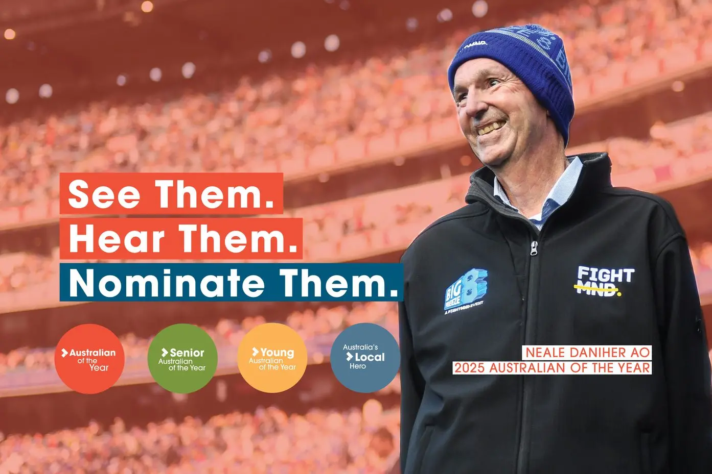 Former AFL player and coach, and co-founder of FightMND Neale Daniher AO is the 2025 Australian of the Year.