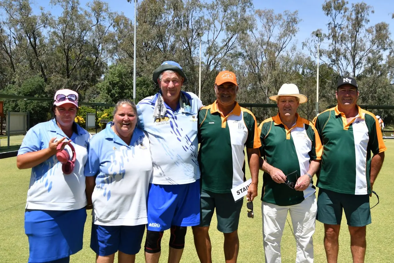 Di Wilson, Deb Hood and Glen Seton from Molong with Shane Staines, Peter Greenhalgh and Michael Merritt, Forbes, in competition on the local greens. PHOTO: File