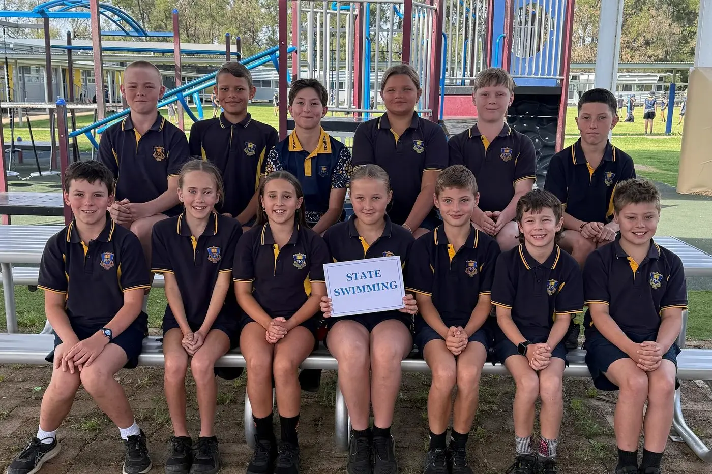 State swimming representatives (back) Maxy, Jamaraki, Max, Jakaylia, Leo, Max (front) Miles, Sadie, Tilly, Nellie, Ari, Jimmy and Cheyse. PHOTOS: Supplied