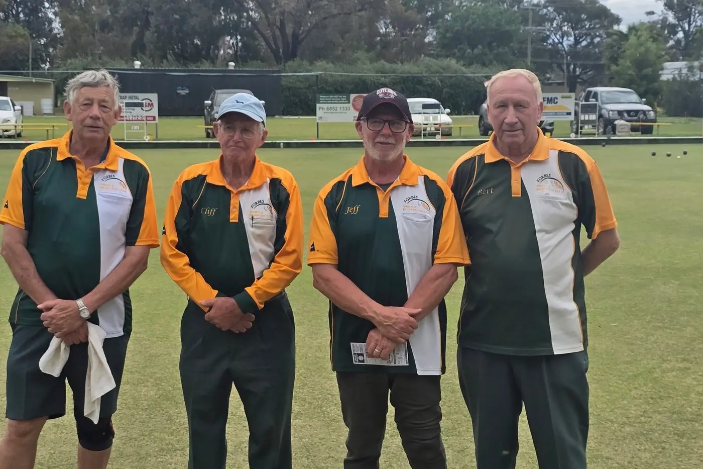 Cliff Nelson and Jeff Nicholson are our A and B Pairs winners after a well-contested final with Billy Cowell and Bert Bayley. PHOTO: Tara Shaw