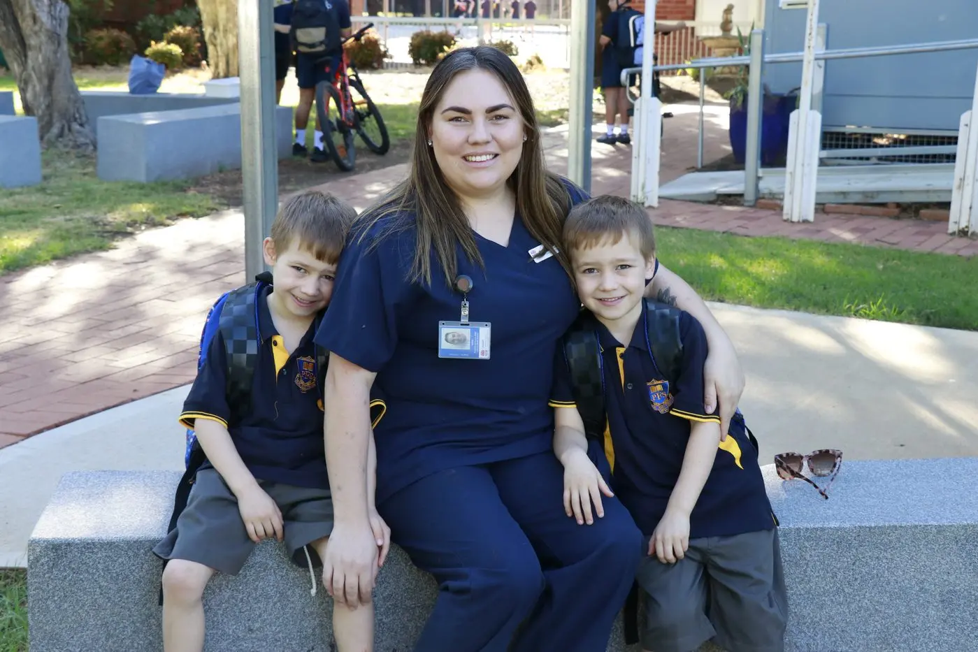 Nina Knox with Reggie and Ryder starting kinder at Forbes Public School. 