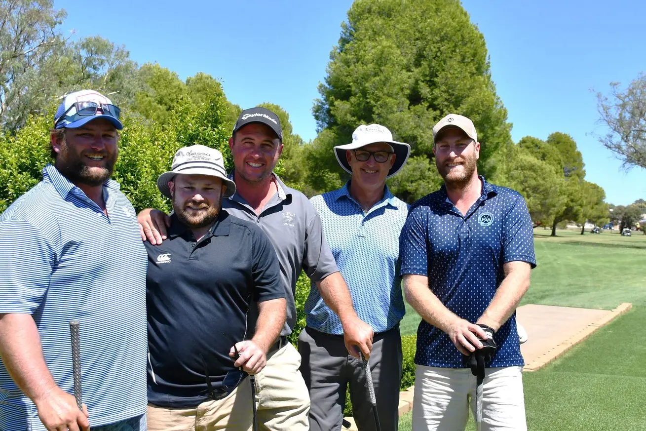Jarrod Hall, Matt Roylance, Daniel Bayley, Stuart French and Nick Ryan on the course. PHOTO: Jenny Kingham
