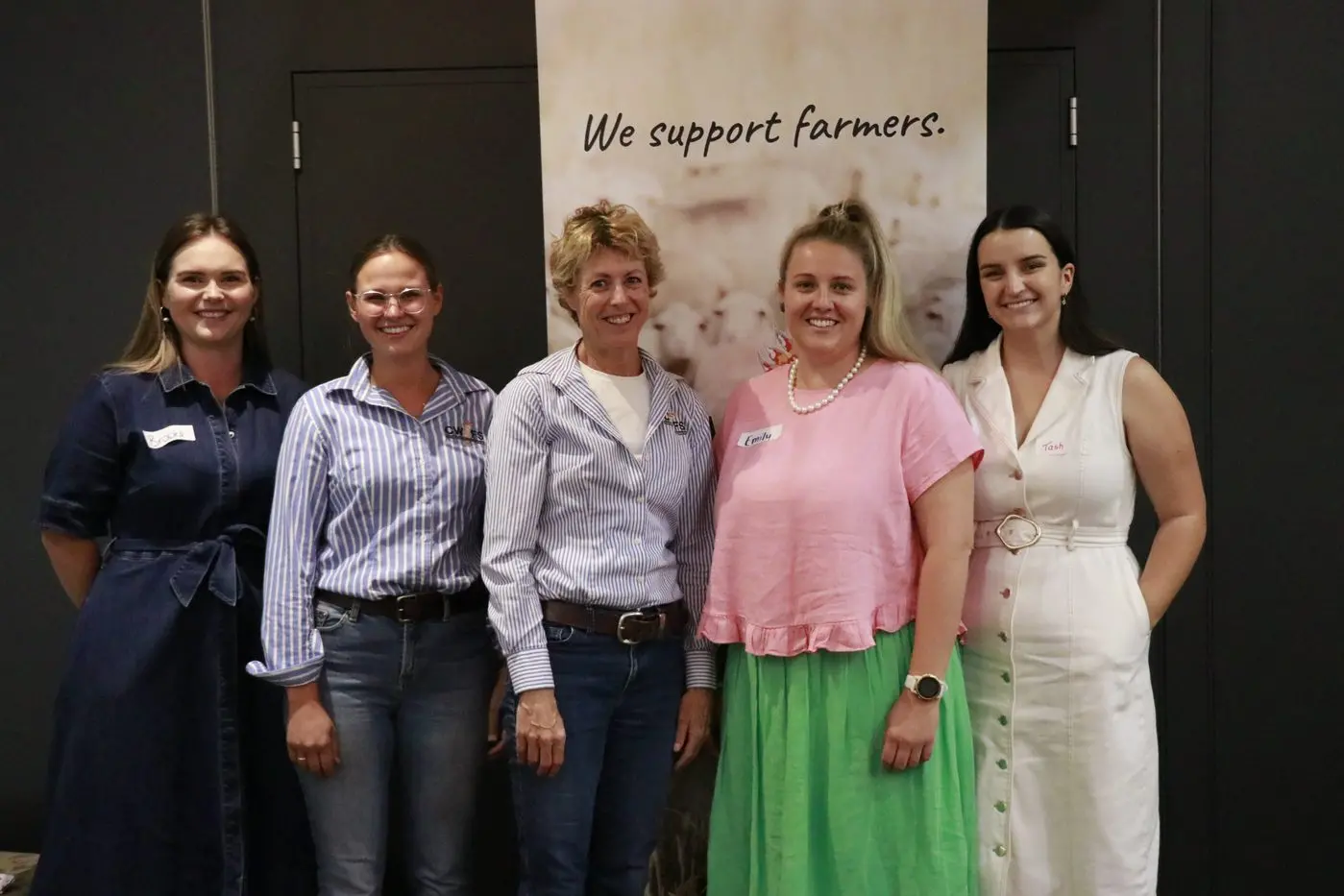 Brooke Watts (left) and Diana Fear (centre) from Central West Farming Systems with some of the day\\u2019s speakers and panel members Chiara Strommel, Tasha Hurley and Emily Sinderberry.