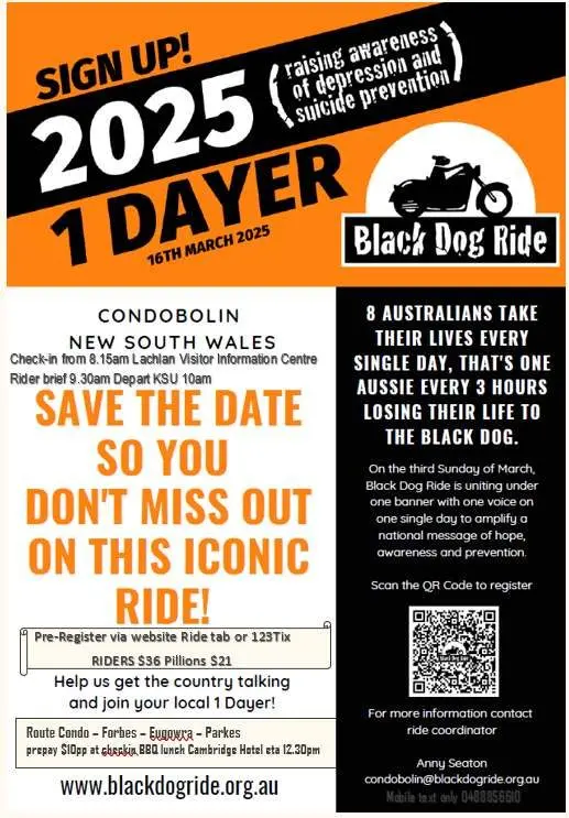 The Black Dog Ride one-dayer will head from Condobolin through Forbes and Eugowra back to Parkes. PHOTO: Supplied