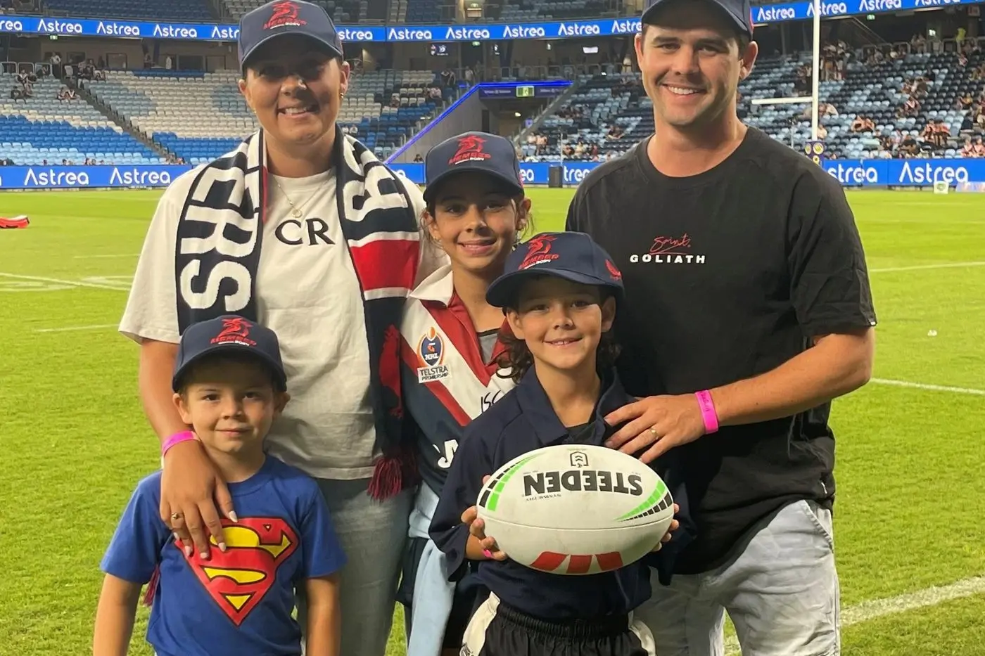 Louie, Nikki, Isla, Nikki, Leo and Mitch Doyle at Allianz Stadium in Sydney. PHOTOS: Supplied