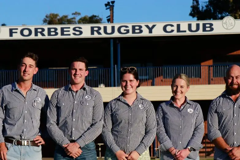 Forbes Rugby committee members Guy Wilkinson, Sam Mackay, Sam Parish, Charli Robinson, Chelsea Reeves, Dan Beard and Frazer Duff.