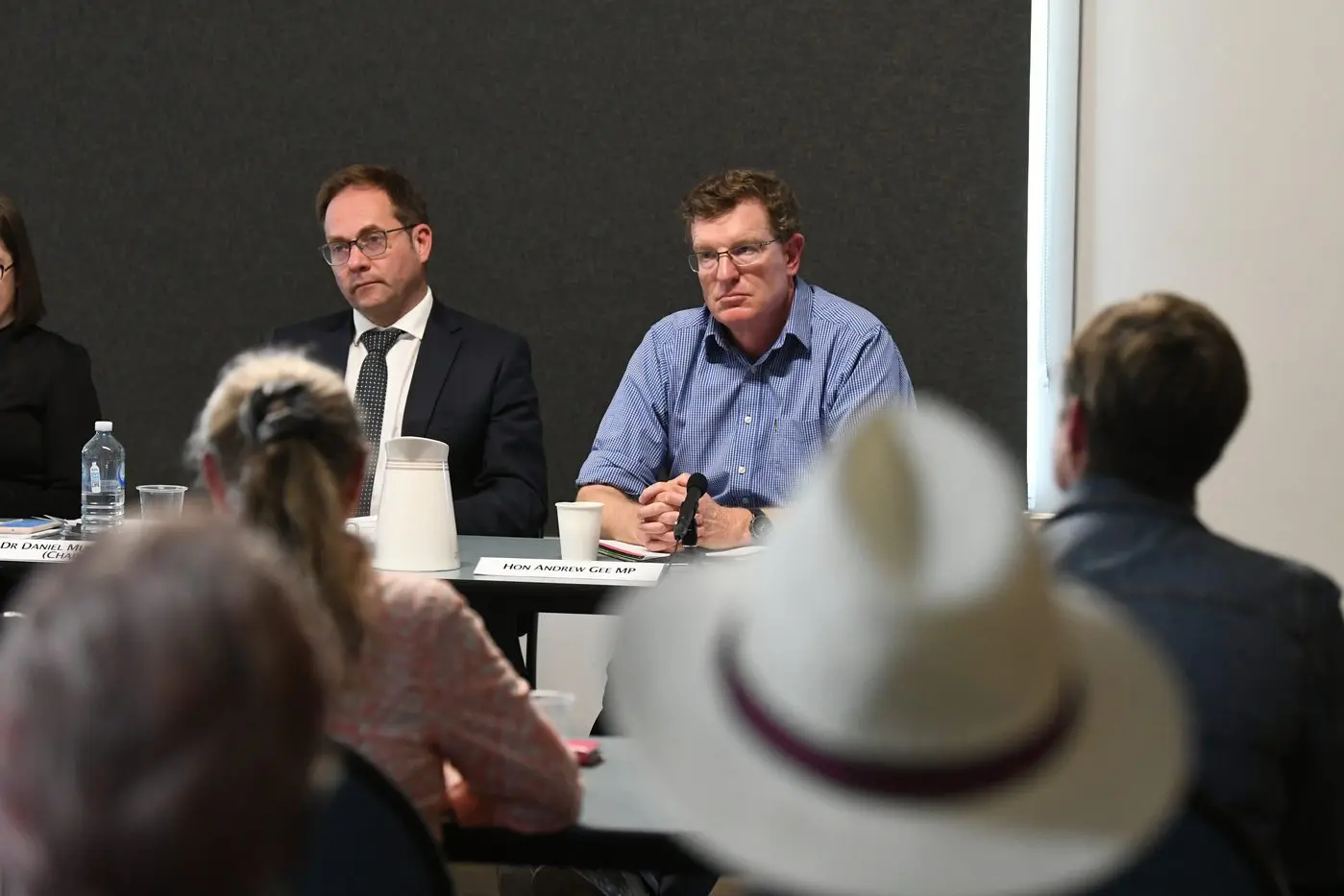 Dr Daniel Mulino MP and Andrew Gee MP hearing evidence for the inquiry in Eugowra. 