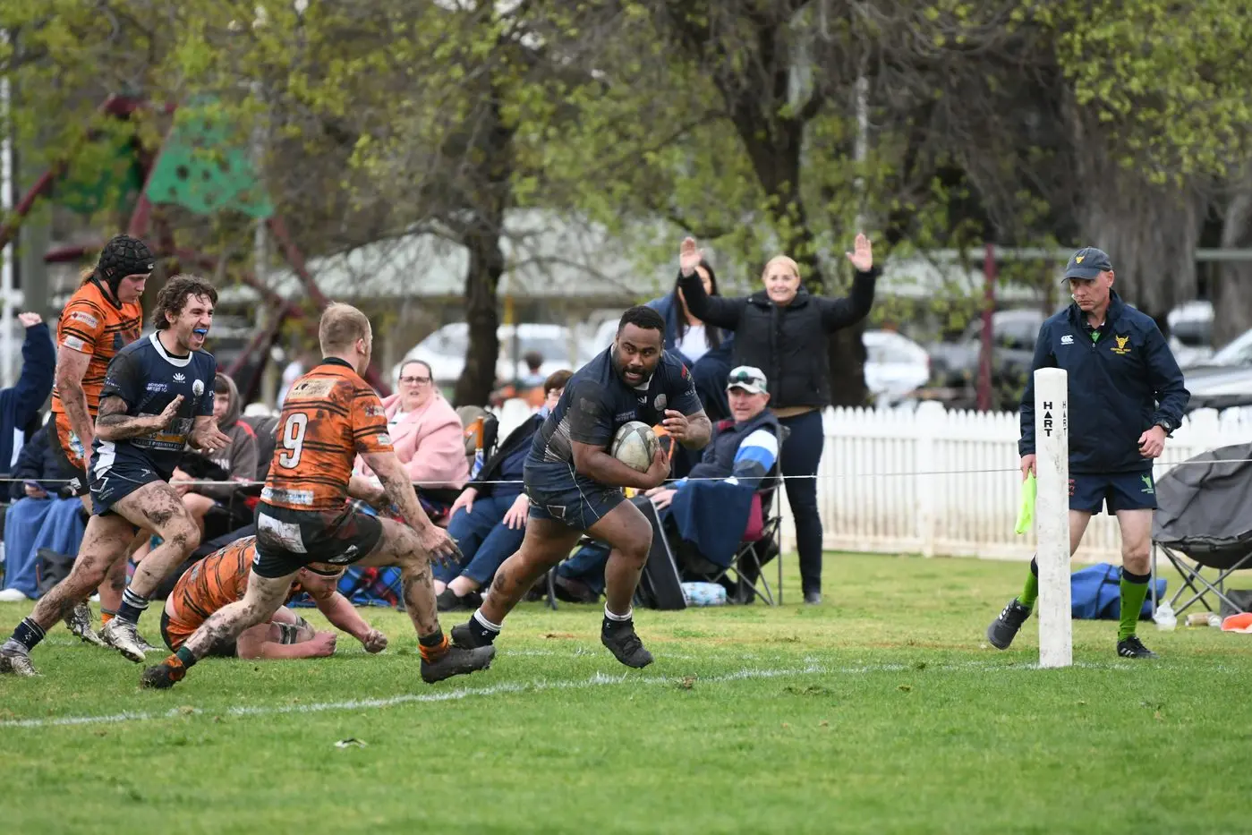 Soro Bainivalu ploughs over the try-line for Platypi in Sunday\\'s win over Orange City. 