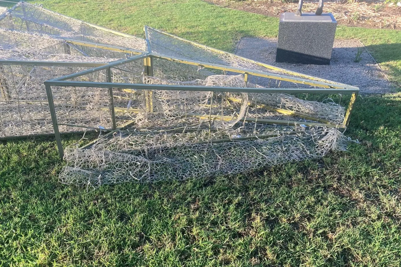 The Christmas tree that lit up Albion Park has been struck by vandals. PHOTOS: Forbes Shire Council