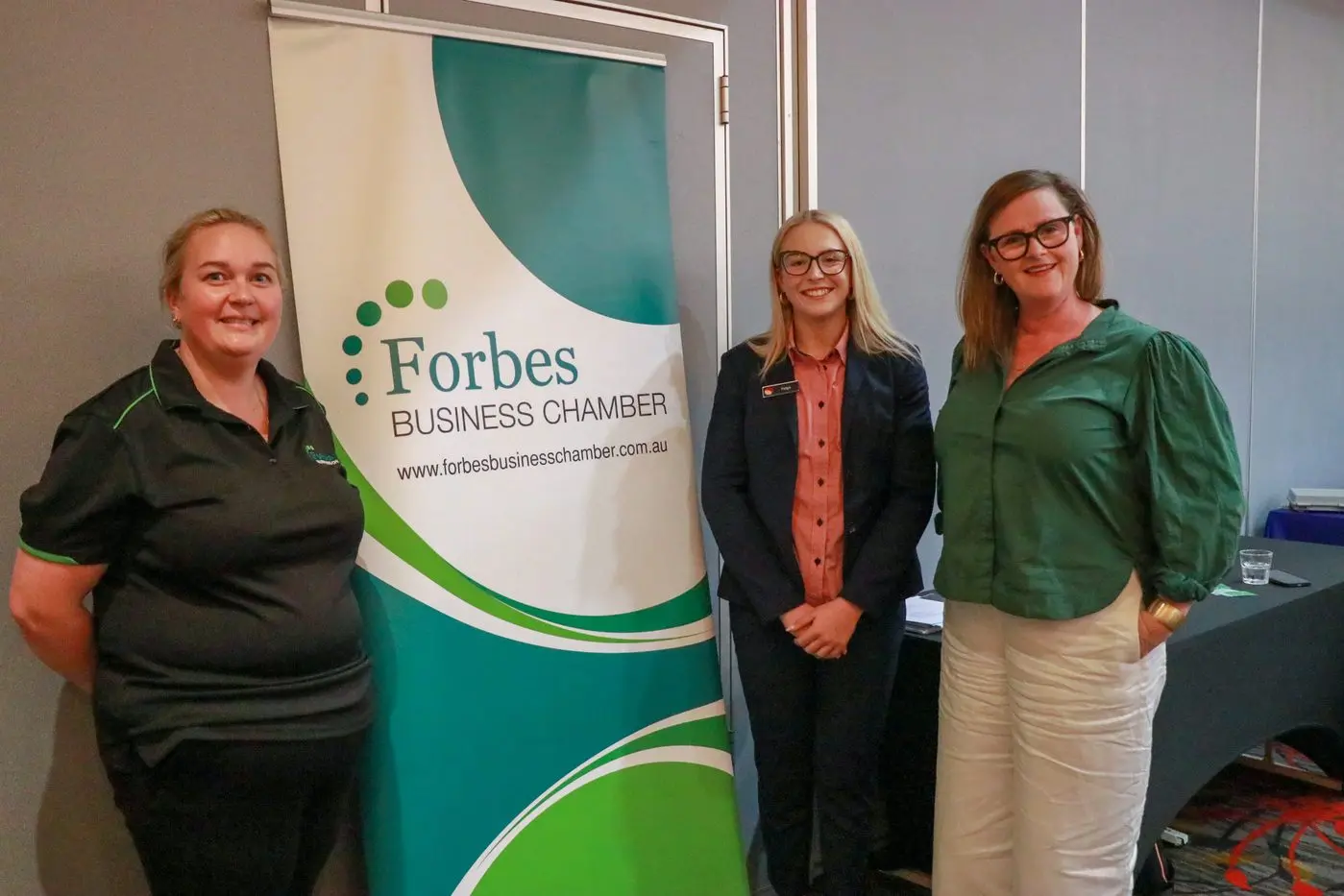 Forbes Business Chamber\\'s Emma Gaffney with guest speakers Paige Thomas and Belinda Mawhinney.