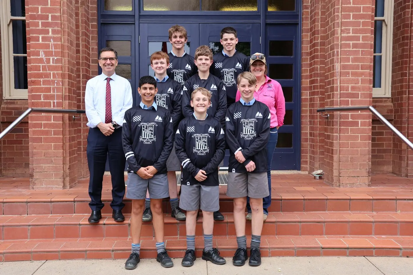 Red Bend Catholic College Mountain Bike Team: Principal Mr Stephen Dwyer and Team Coordinator Laura Tandy with: Front: Lenny Iyer, Will Tandy, Rigby Milford; Middle: Fletcher Matthews, Jack Chittick; Back: Bryce Tandy, Archie Ryan. PHOTO: Supplied