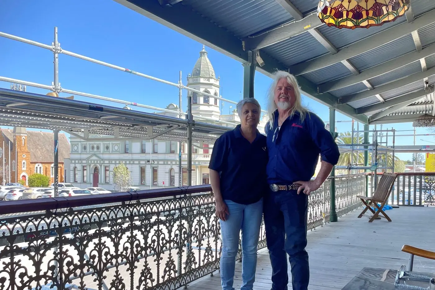 Colleen and Kevin Gunn are fixing the historic Vandenberg Hotel verandah.