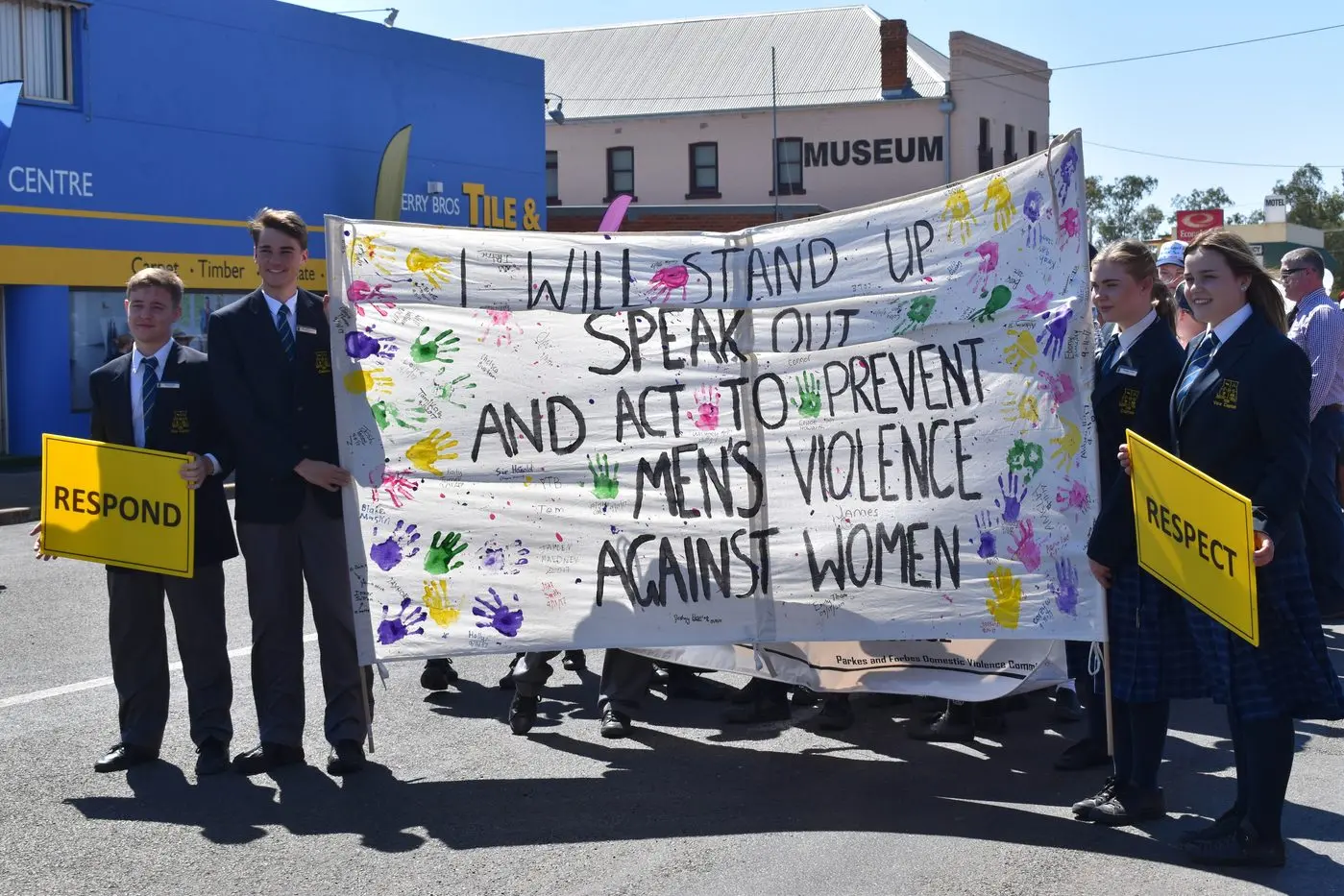 Forbes High students lead the White Ribbon march in 2018. PHOTO: Forbes Shire Council