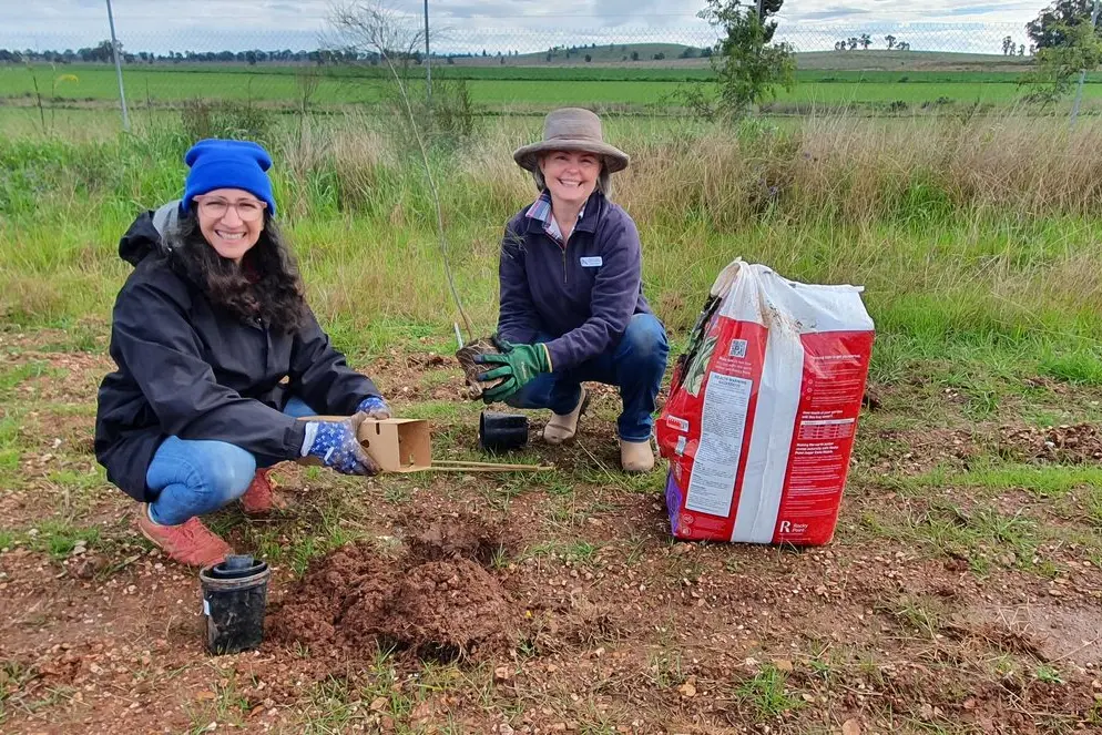 Sharon Degeling with CWLL Treasurer and Forbes Citizen of the Year Maree Yapp at 2024 National Tree Day in Forbes. PHOTO: Supplied
