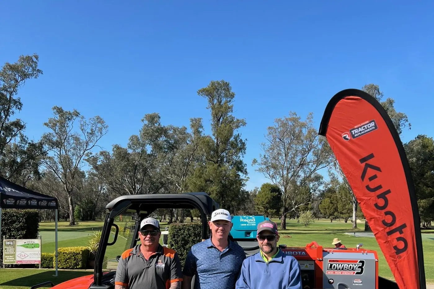 Kubota\\'s Mark Callen, Roylance\\'s Brett Thomas and Justin Roylance ready to attack the course. Photo: supplied