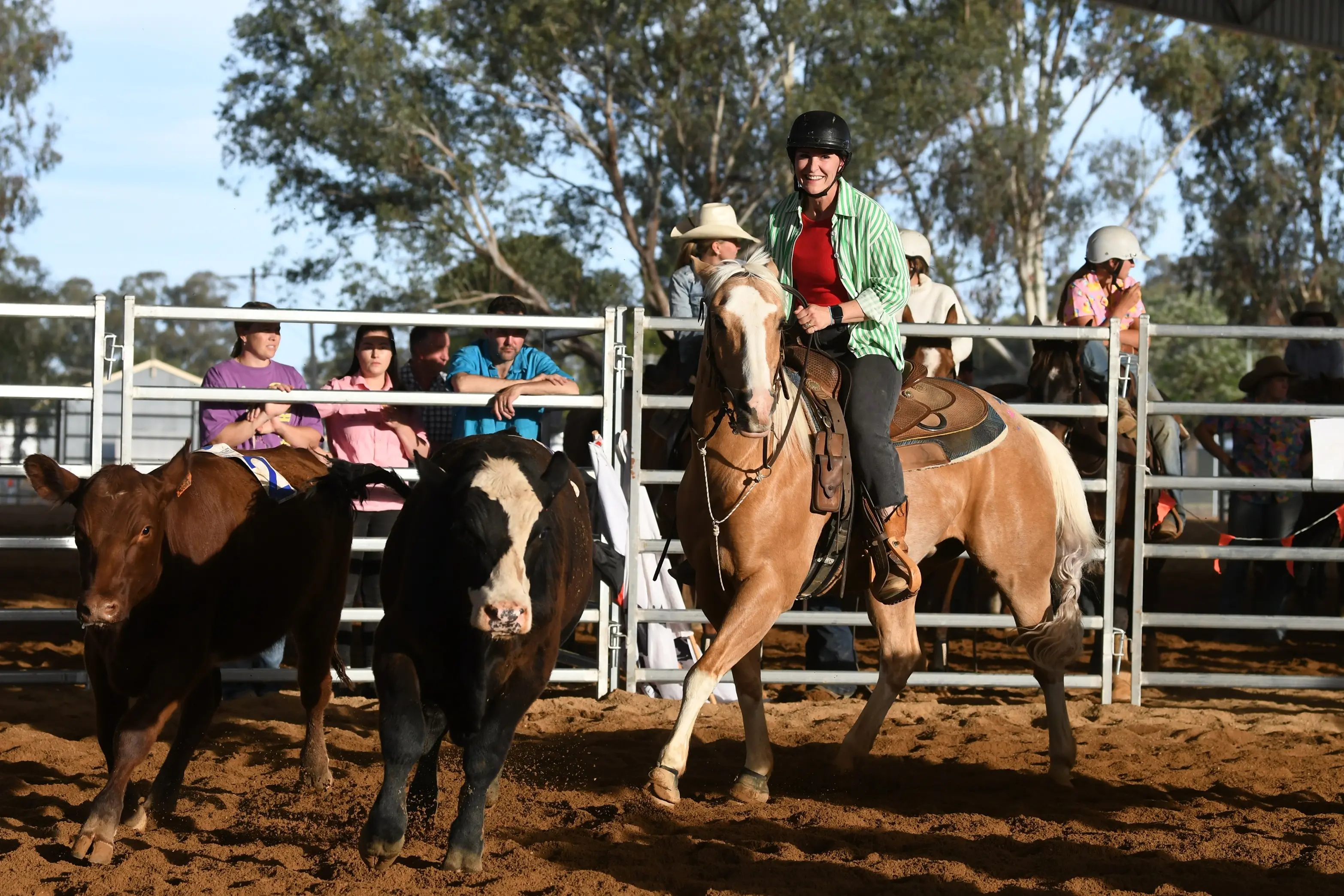 <p>Gabe Miller McMillan all smiles as she rides in Forbes Sorting and Penning\\'s sponsor sort.</p>\\n
