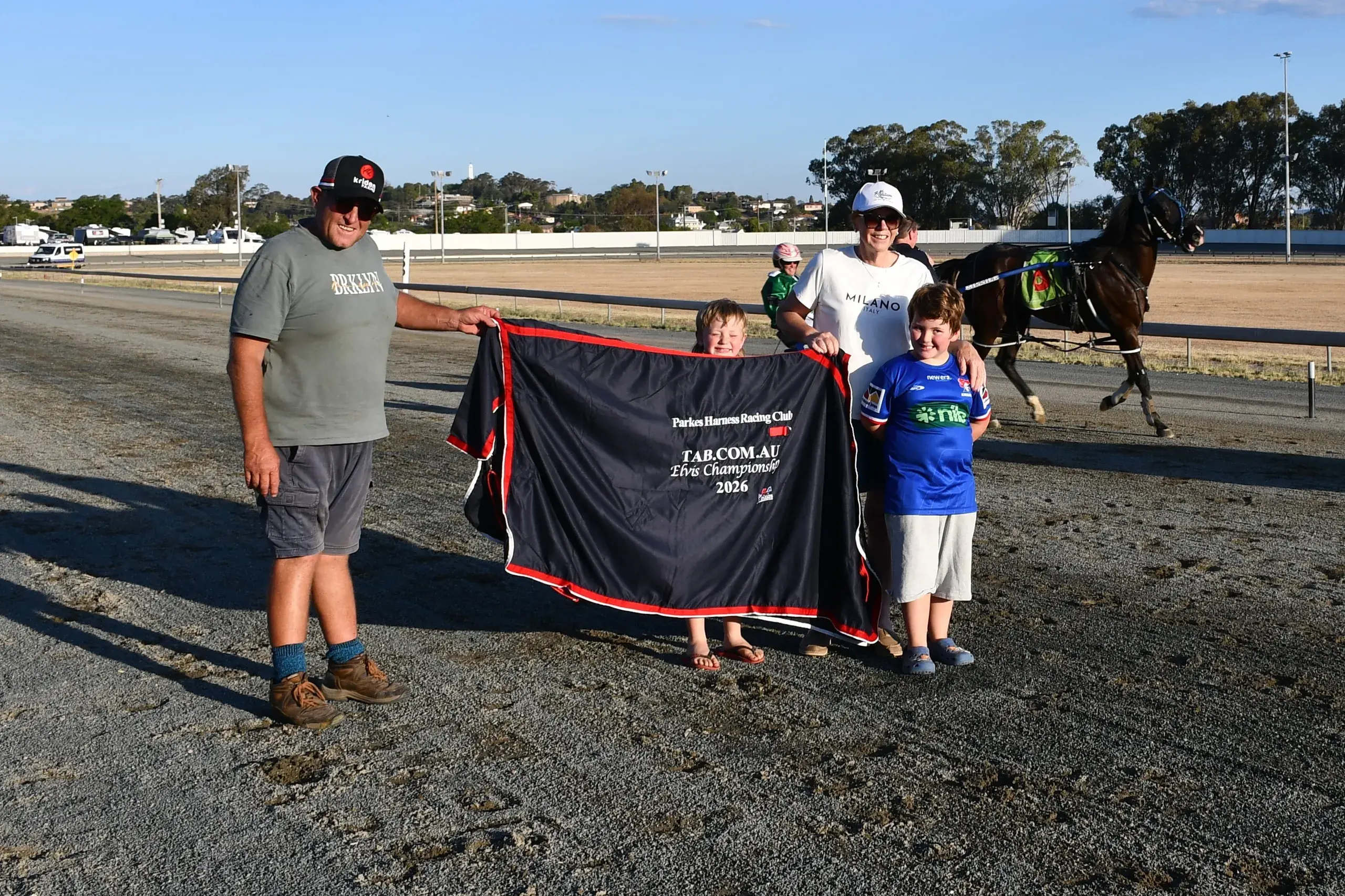 <p>The Elvis Championship Pace was won by Forbes horse Betting Ranger - pictured with owners Adam Bellach, Judith Wright and Cooper and Reuben Waterman. PHOTOS: Jenny Kingham</p>\\n