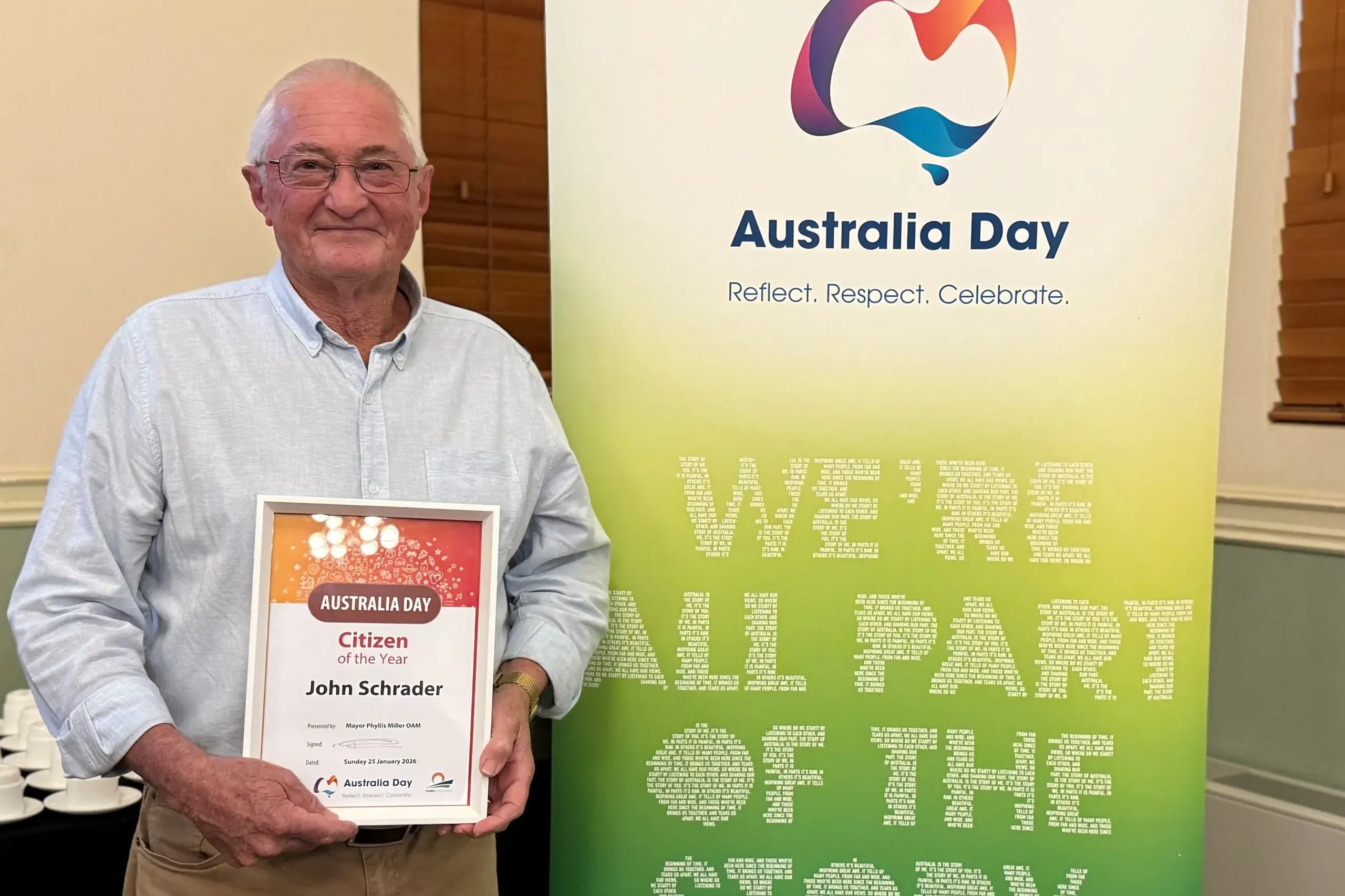 <p>Forbes Shire\\'s Citizen of the Year is the humble but very deserving John Schrader. </p>\\n