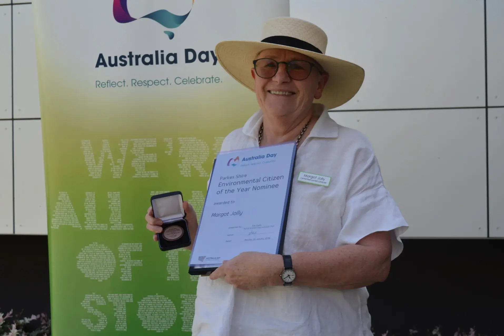 <p>Margot Jolly has been recognised for her commitment to environmental stewardship receiving the Parkes Shire Environmental Citizen of the Year Award for 2026. PHOTO: Christine Little</p>\\n