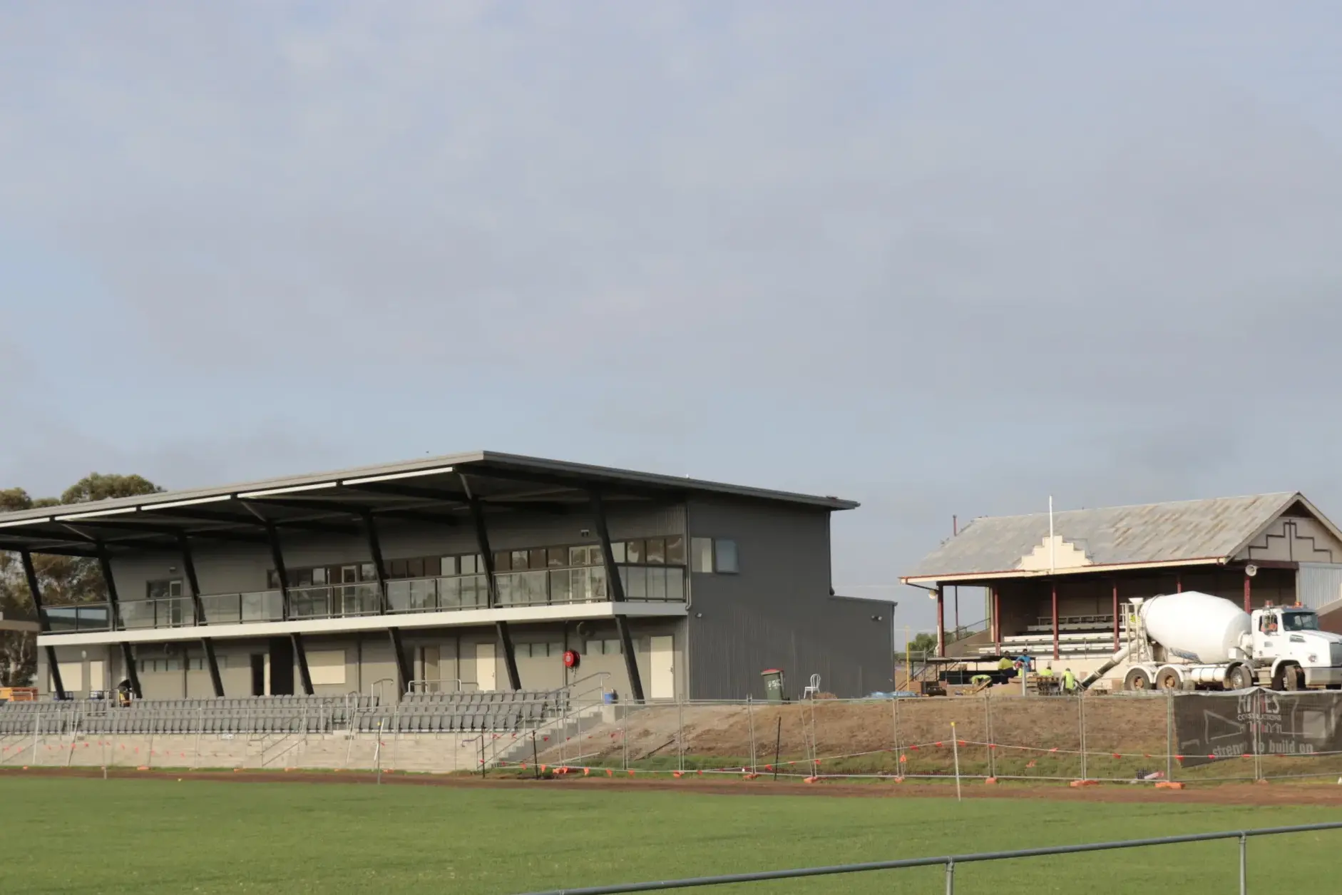 <p>The new grandstand is taking shape and the old is scheduled for demolition.</p>\\n