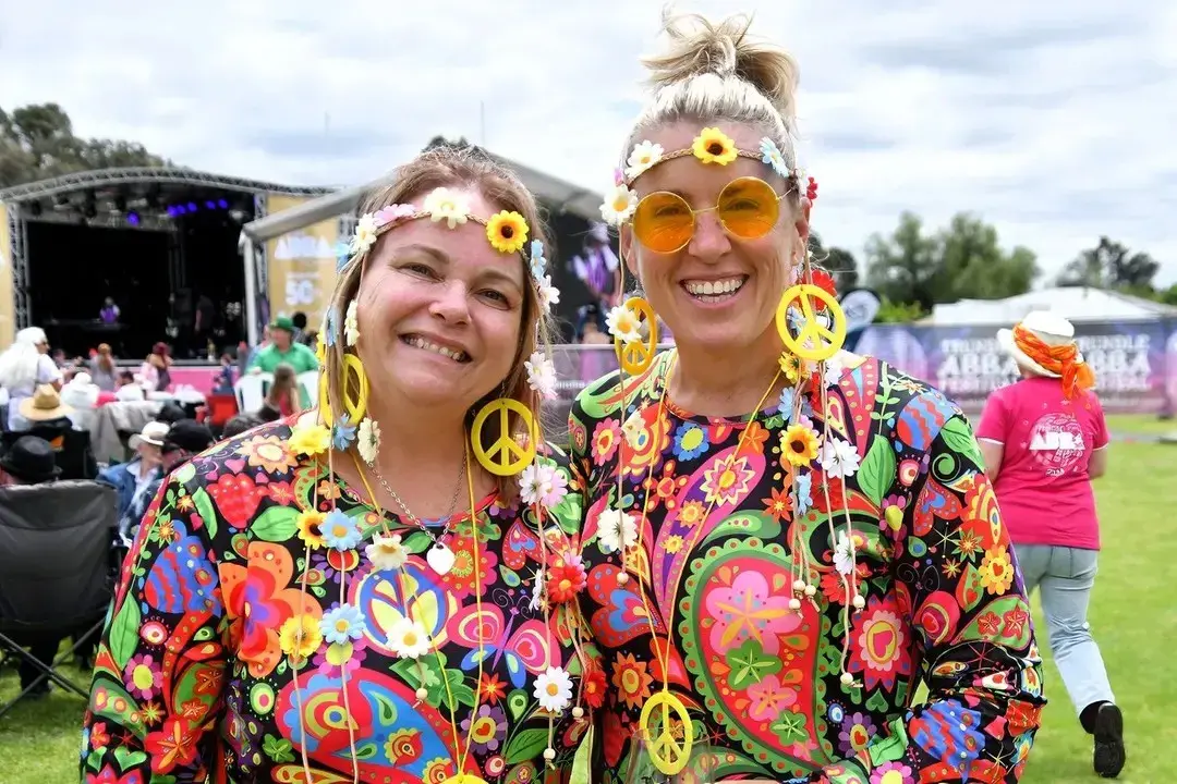 <p>Tracey Stormont and Jodi Lamb from Central Coast NSW brought the colour to the last Trundle ABBA Festival. PHOTO: Jenny Kingham</p>\\n
