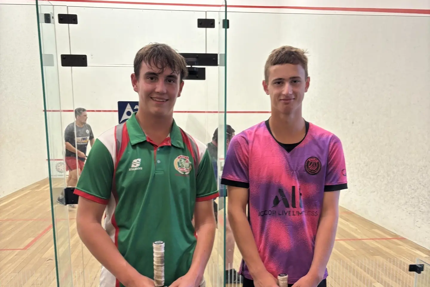 <p>Will Markworth and Hunter Bilsborough all smiles at the Forbes courts. </p>\\n