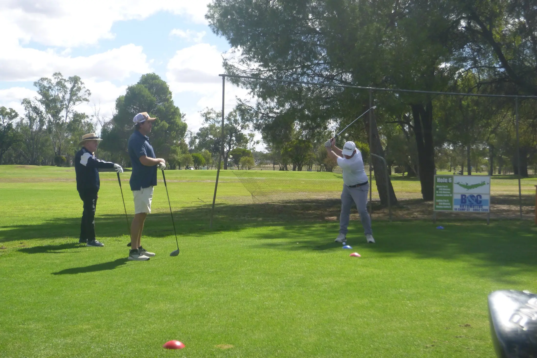 <p>Jake Lebrocque is watched by Bruce Carpenter and Jesse Hamilton. PHOTO: Short Putt</p>\\n