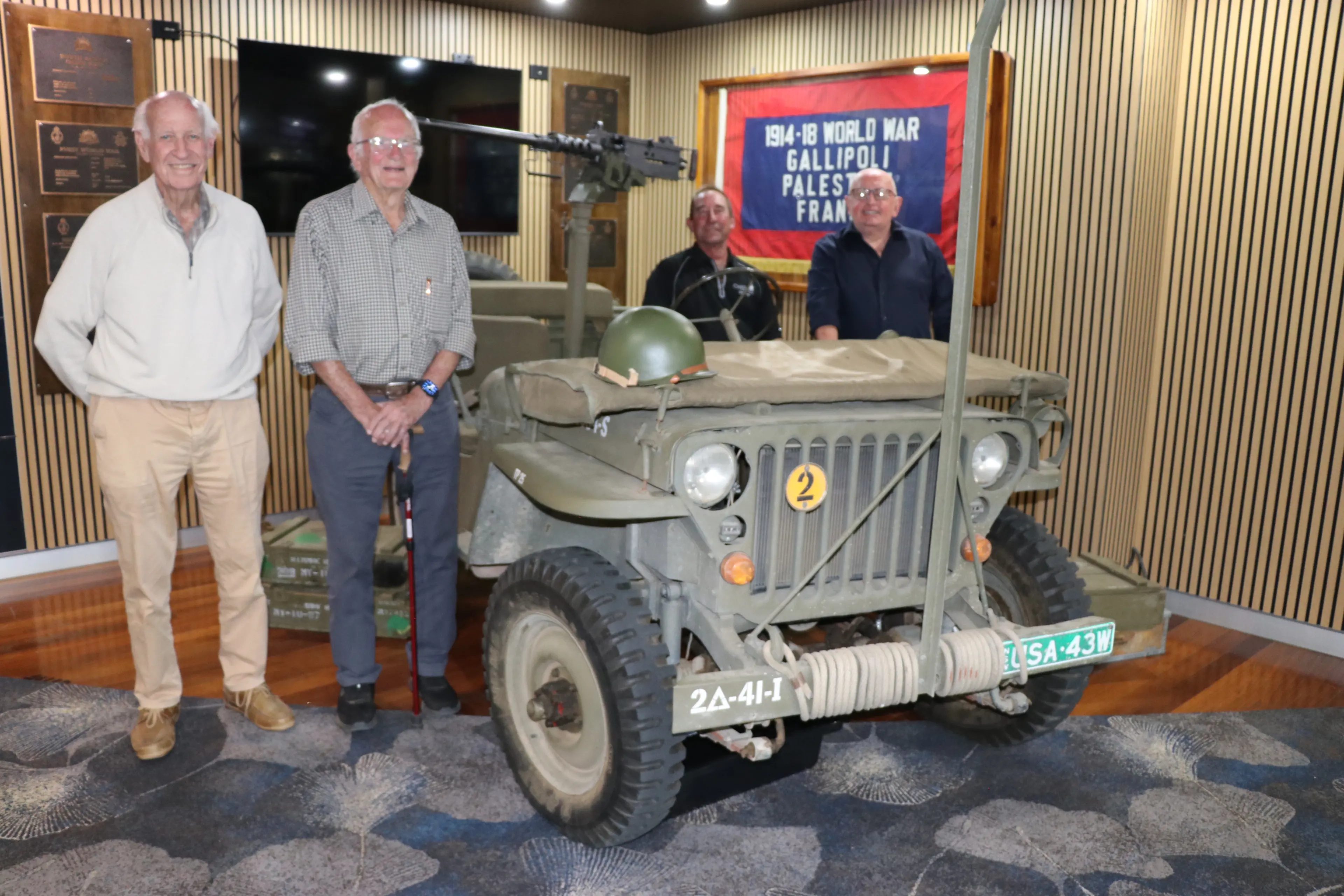 <p>Welcoming the arrival of the jeep to Club Forbes are Don Rath and Lloyd Gerdes, with Club Forbes board chair Greg Ridge and Club CEO Peter Gasson. </p>\\n