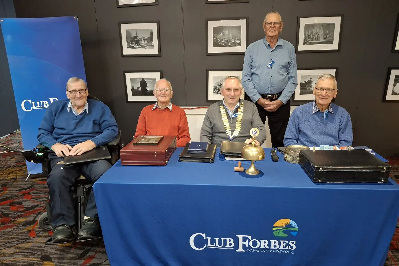 <p>Alister Lockhart OAM, Lloyd Gerdes, Mick Malloy, Mal Smith and John Bruce. PHOTO: Forbes Probus</p>\\n