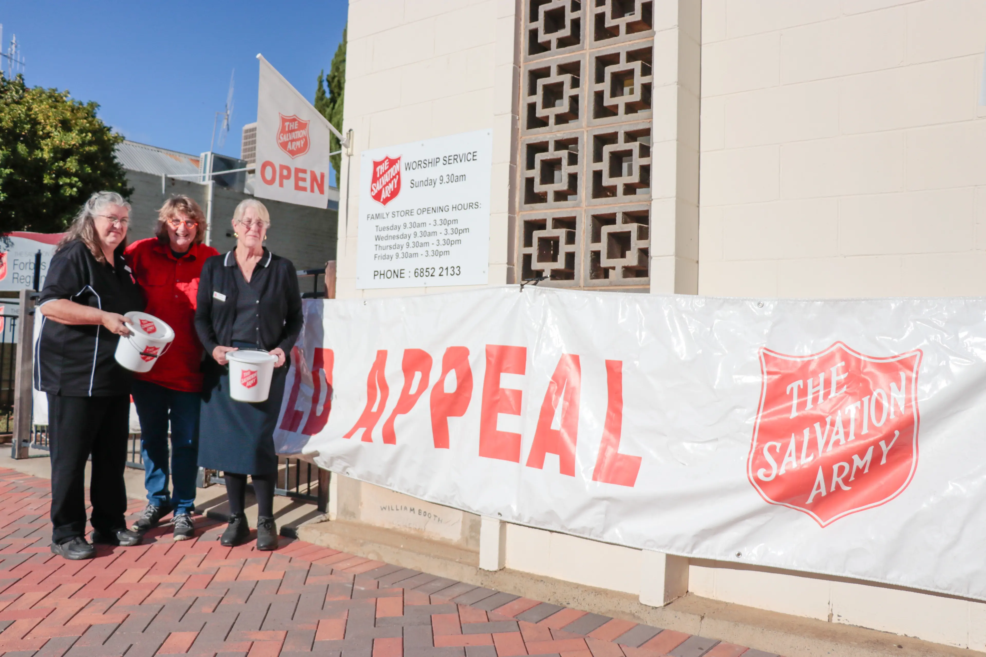 <p>Raising awareness for the Red Shield Appeal are Fran Walsh, new officer Chris Cohen and new family store manager Maureen Pettit-Young. </p>\\n