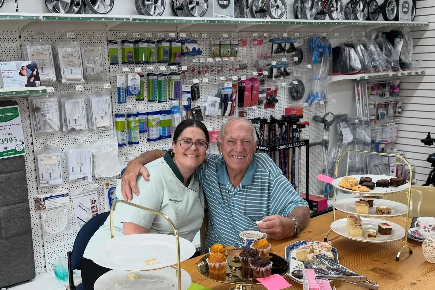 <p>Caitlin Haase and Ron Miles at Flannery\\'s Pharmacy. </p>\\n