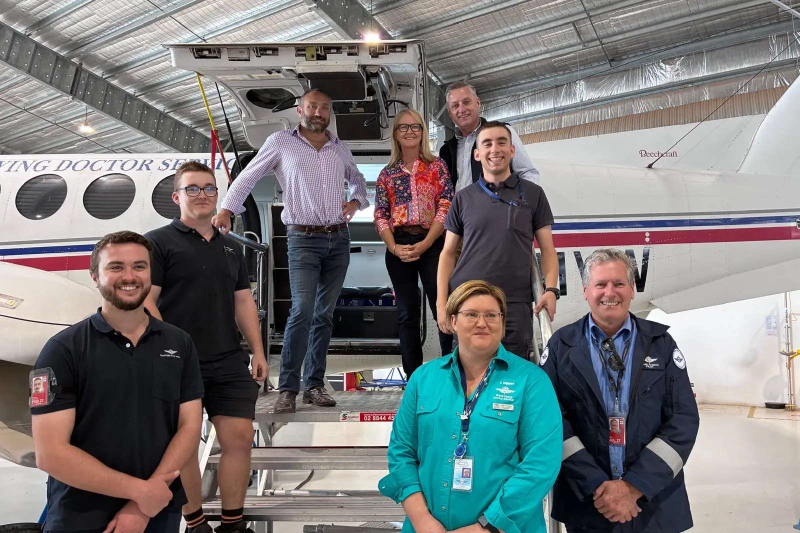 <p>Jamie Chaffey (back right), alongside MLC Scott Barrett (back left), visited the Royal Flying Doctor Service in Broken Hill this month.</p>\\n