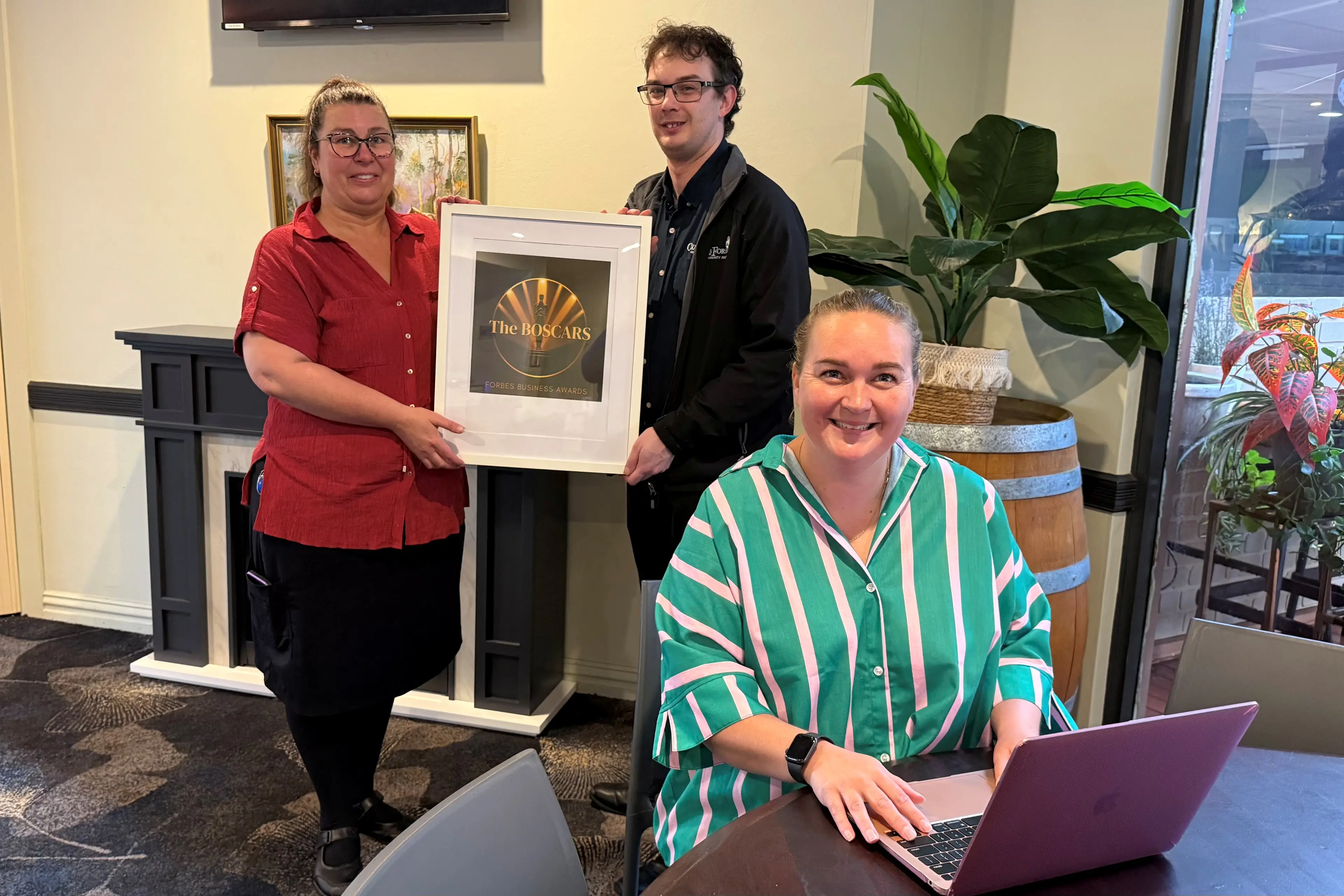 <p>Forbes Business Chamber\\'s Emma Gaffney encouraging businesses to get their entries in from Monday 25 May with Jo Pearson and Taylor Hodges-Lockwood from our major sponsor Club Forbes. </p>\\n