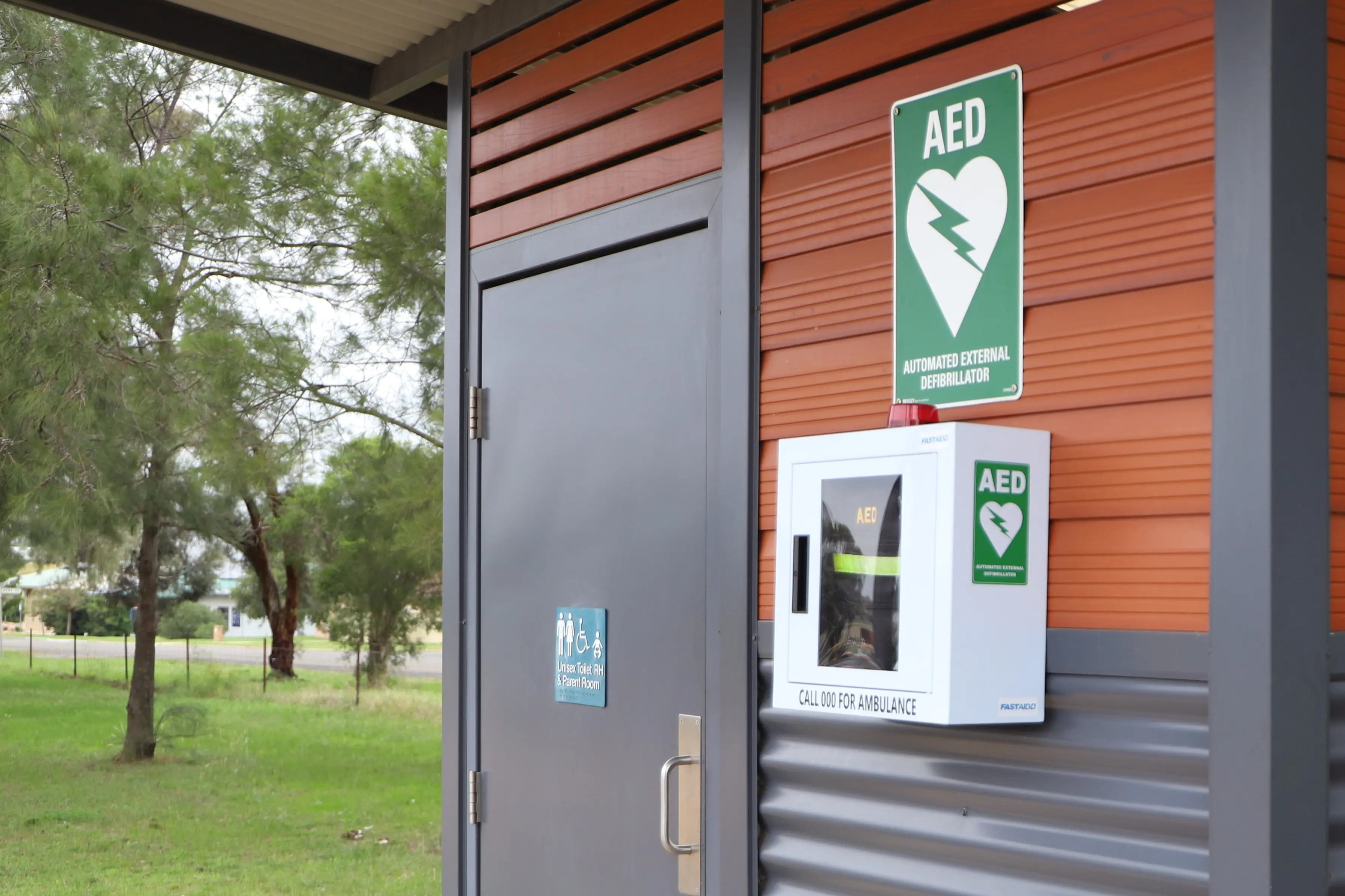 <p>A new Automated External Defibrillator (AED) has been installed at the Forbes Cemetery, located at the toilet block adjacent to Attlee Street. PHOTO: Council</p>\\n