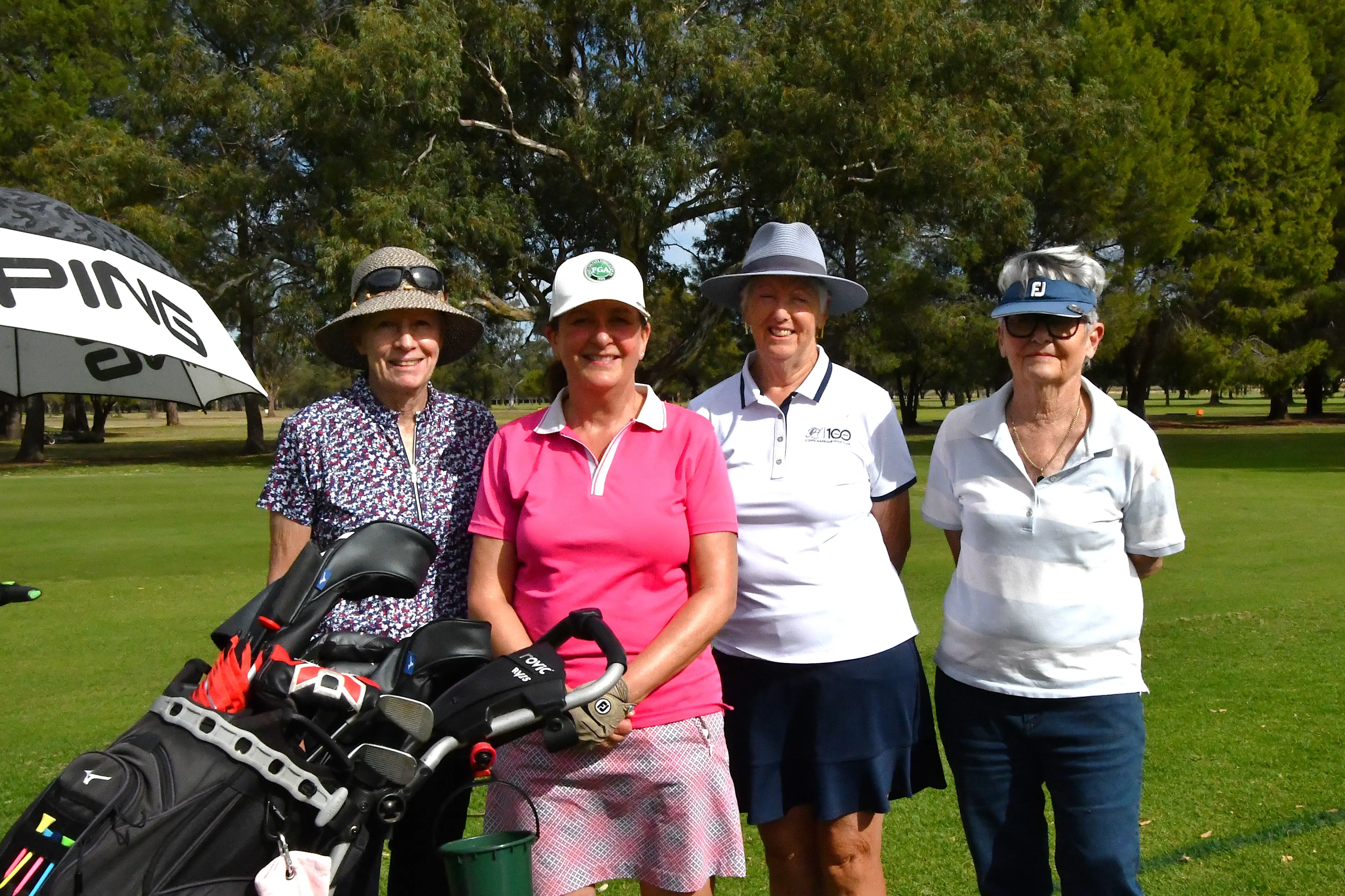 <p>Ev Uphill, Kate Steel-Park, Trish Jackson visiting from Coffs Harbour and Jill Cripps enjoying the Forbes course in sunny conditions. PHOTO: Jenny Kingham</p>\\n