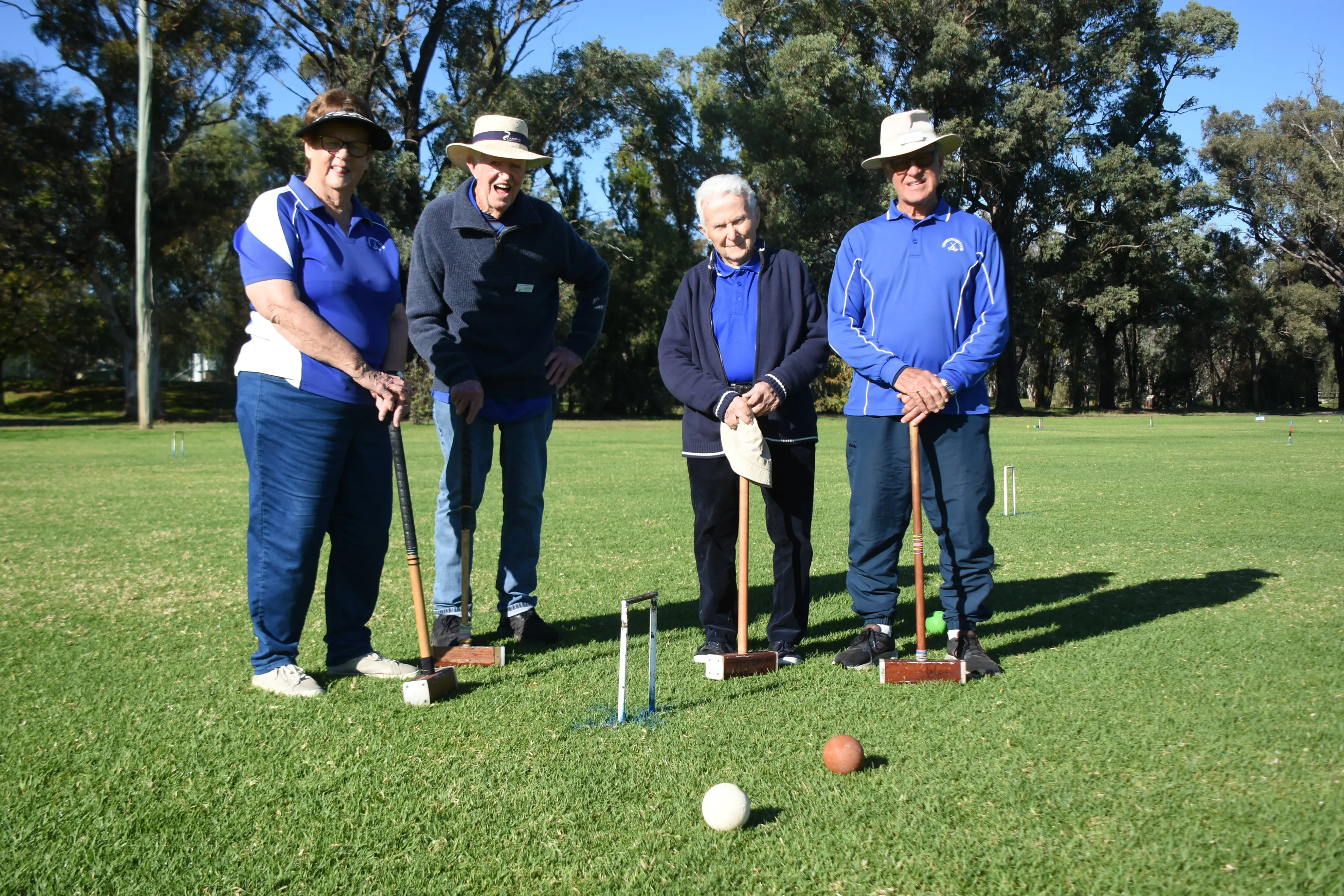 <p>Sue Joliffe, Geoff Coles, Tony Bernardi and Peter West enjoying a morning of croquet. </p>\\n