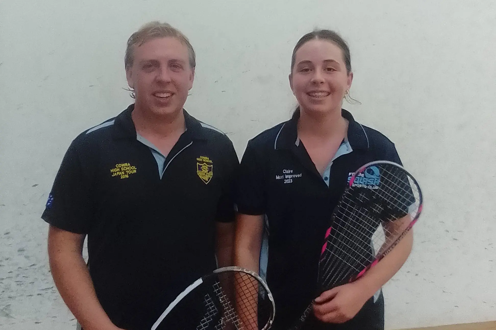 <p>Finalists Cam Dale and Claire Bayley after their crucial finals game. </p>\\n