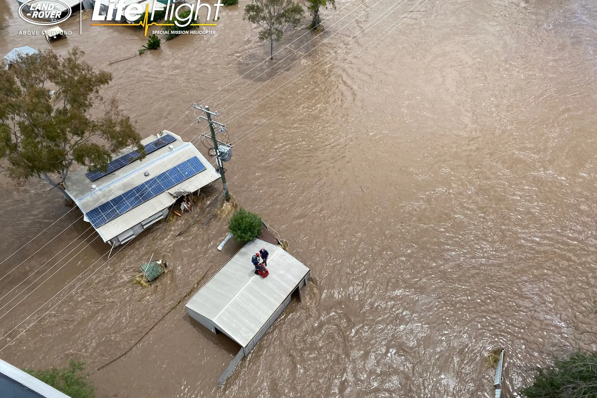 <p>People had to be rescued from their rooftops in Eugowra on 14 November 2022. Cabonne Council is seeking funding to improve severe weather and flooding warnings for three of its flood-affected communities. PHOTO: LifeFlight</p>\\n