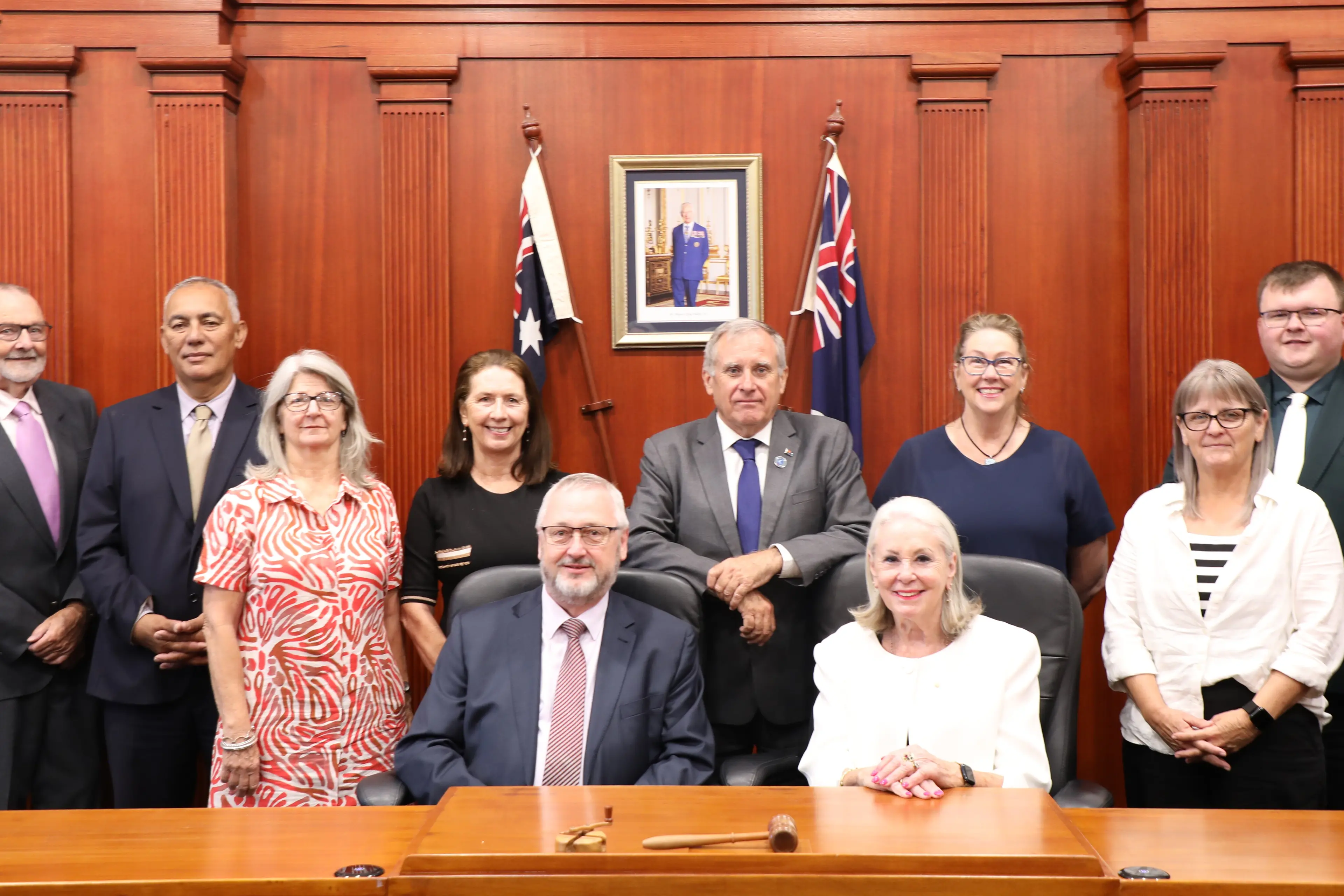 <p>General manager Stephen Dunshea and Mayor Phyllis Miller OAM (seated) with councillors Brian Mattiske, Steve Karaitiana, Marg Duggan, Jenny Webb, Chris Roylance, Michele Herbert, Sarah Sweeney and Aidan Duggan. </p>\\n