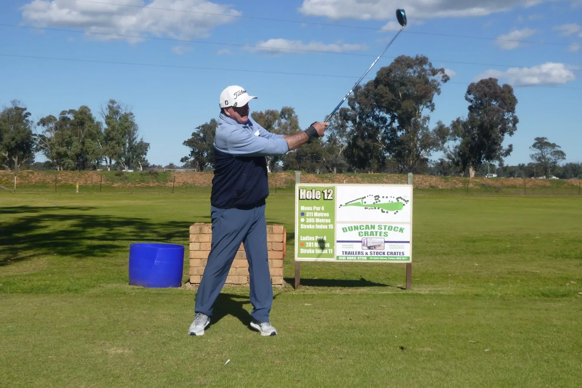 <p>Tony Cogswell sends his ball away in fine style.</p>\\n