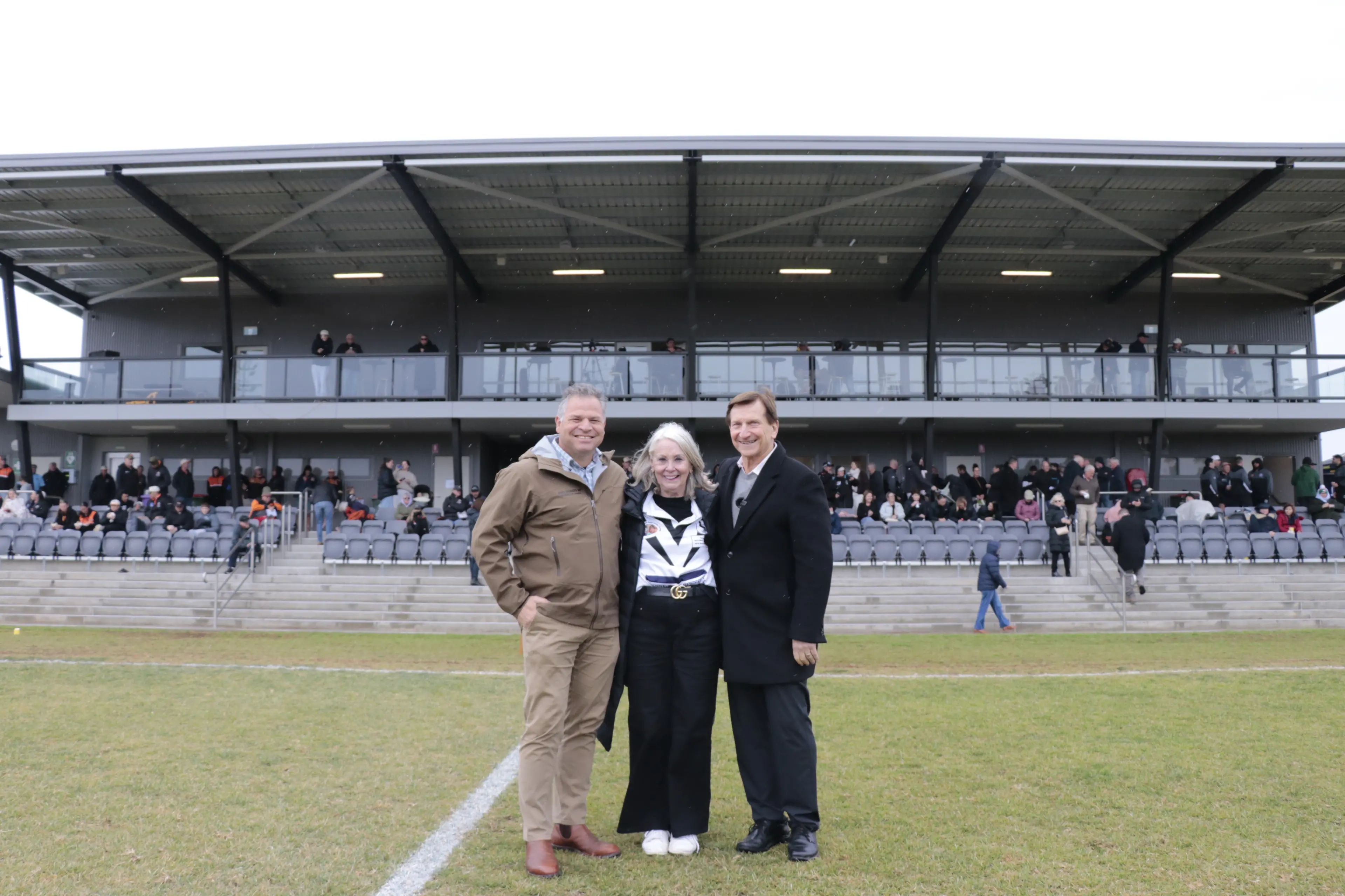 <p>State Member for Orange Philip Donato, Forbes Mayor Phyllis Miller OAM and NSW Minister for Local Government Ron Hoenig at the official opening of the Spooner Oval grandstand.</p>\\n