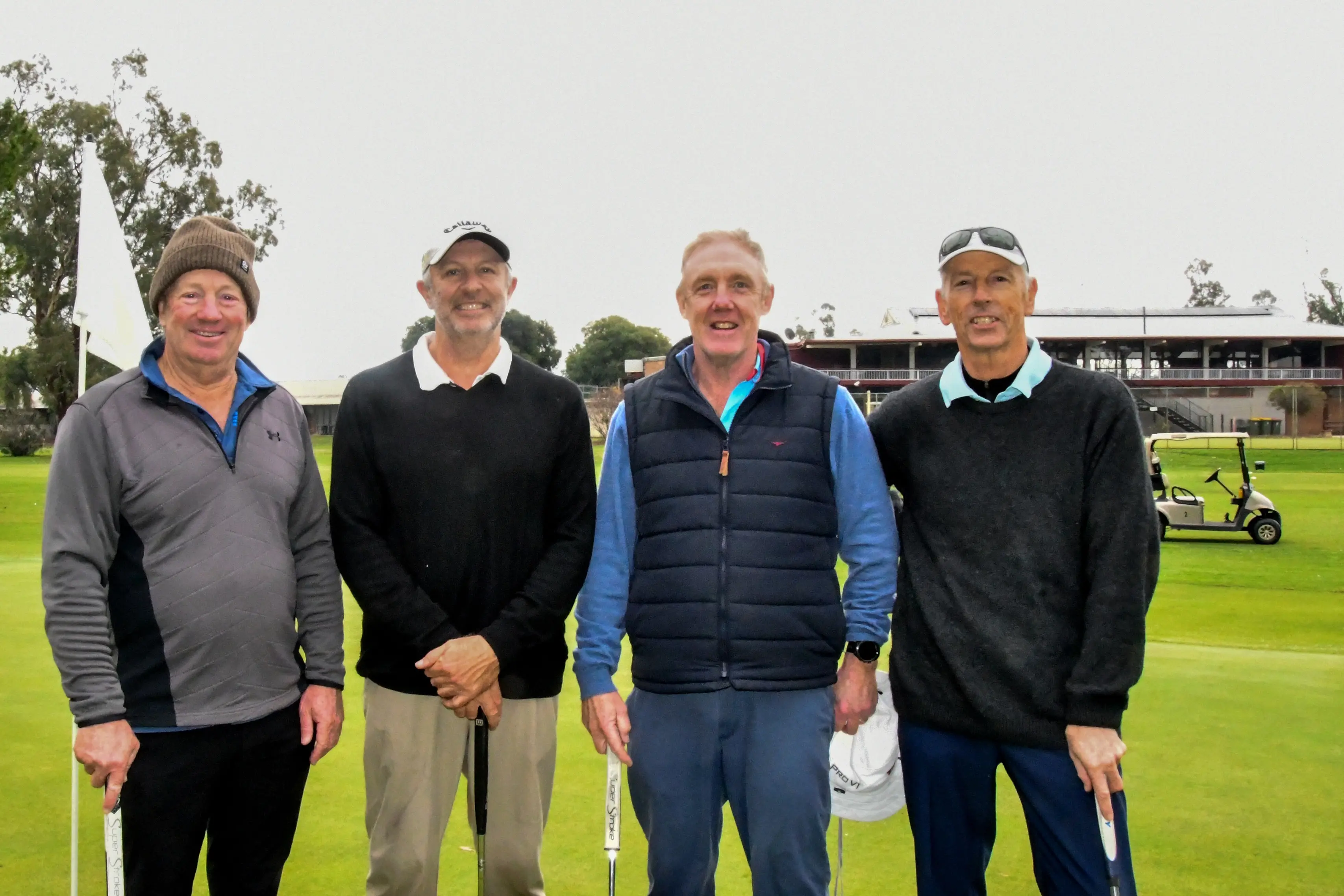 <p>Peter Barnes, Scott Kirkman, Stuart French and Allan Rees on the local course. </p>\\n