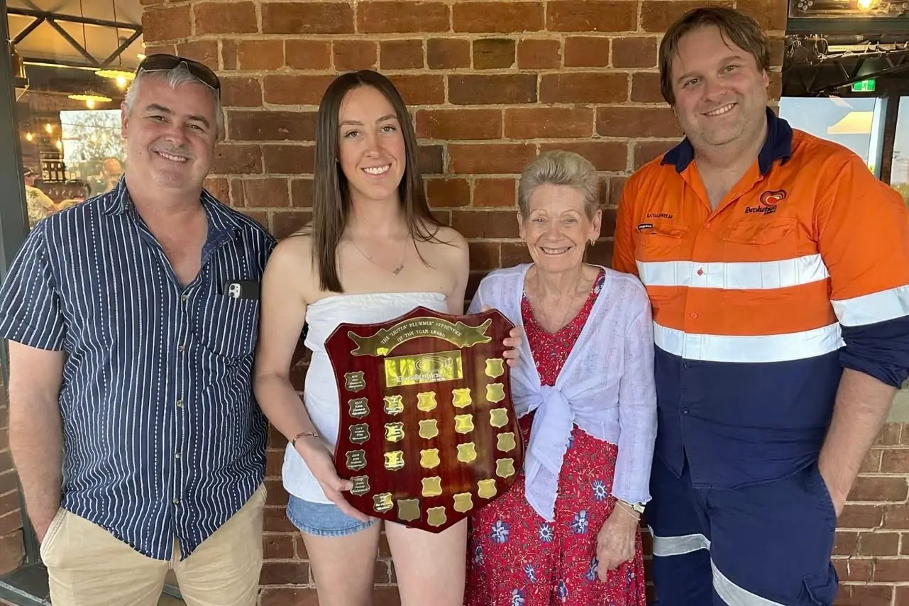 <p>Lester Plummer Apprentice of the Year Savannah Bevan with Northparkes Operations light vehicle maintenance team leader Andrew Neems, Kerrie Plummer and asset management manager Nathan Welsh in January. PHOTO: Northparkes Operations</p>\\n
