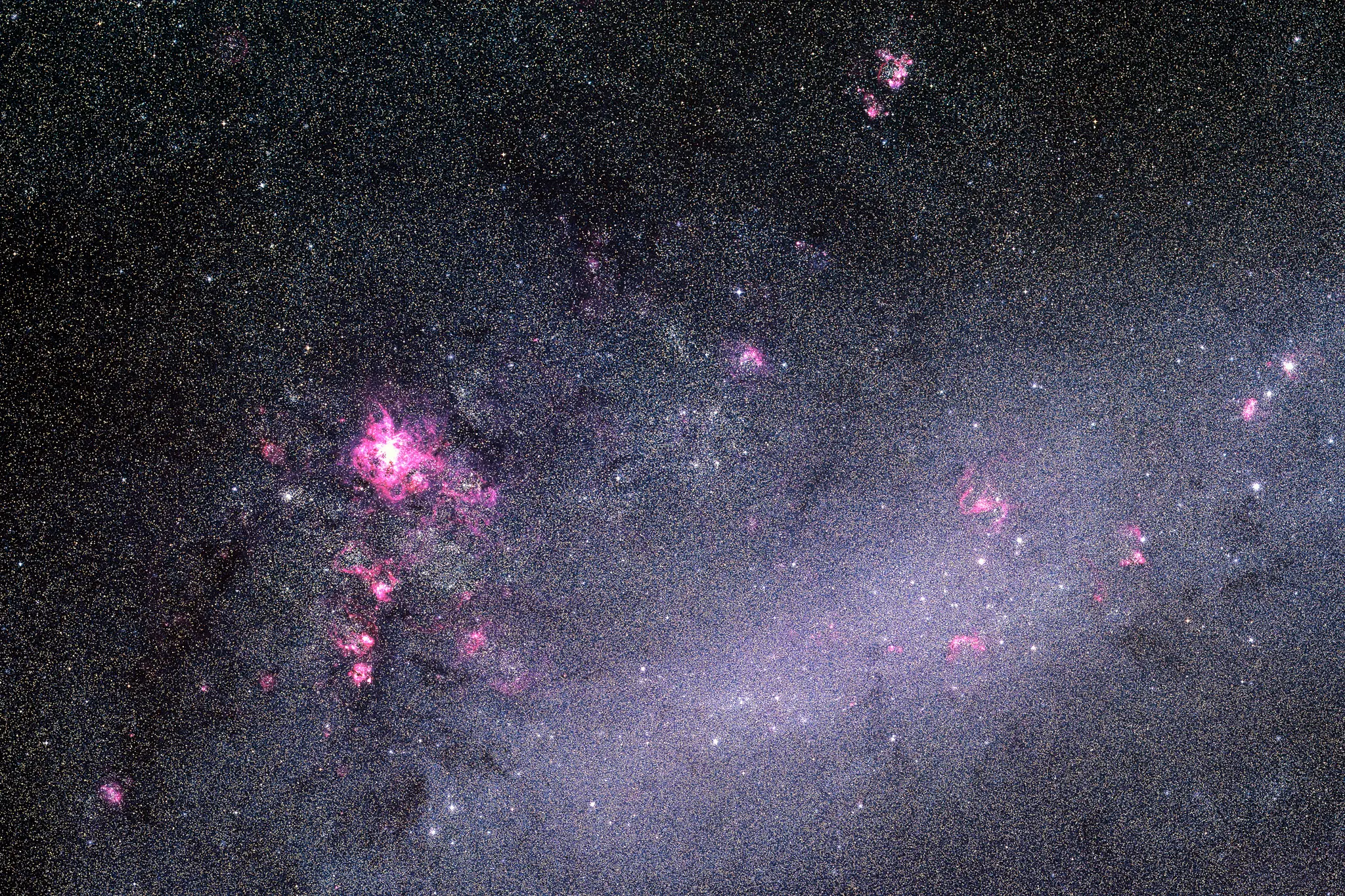 Astronomers used the ESO 1-metre Schmidt telescope to capture this image of the nearby Large Magellanic Cloud (LMC) galaxy in 1986.