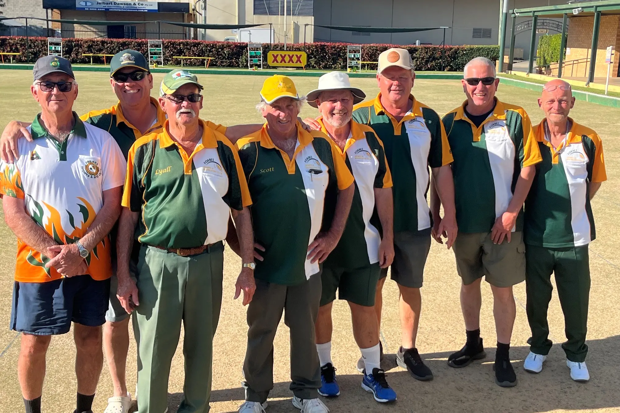 <p>Paul Doust, Lyall Strudwick, Clint Hurford, Scott McKellar, Viv Russell, Shane Bolam, Pat O\\u2019Neill, Jason Howell in Sunday\\'s major fours game.</p>\\n