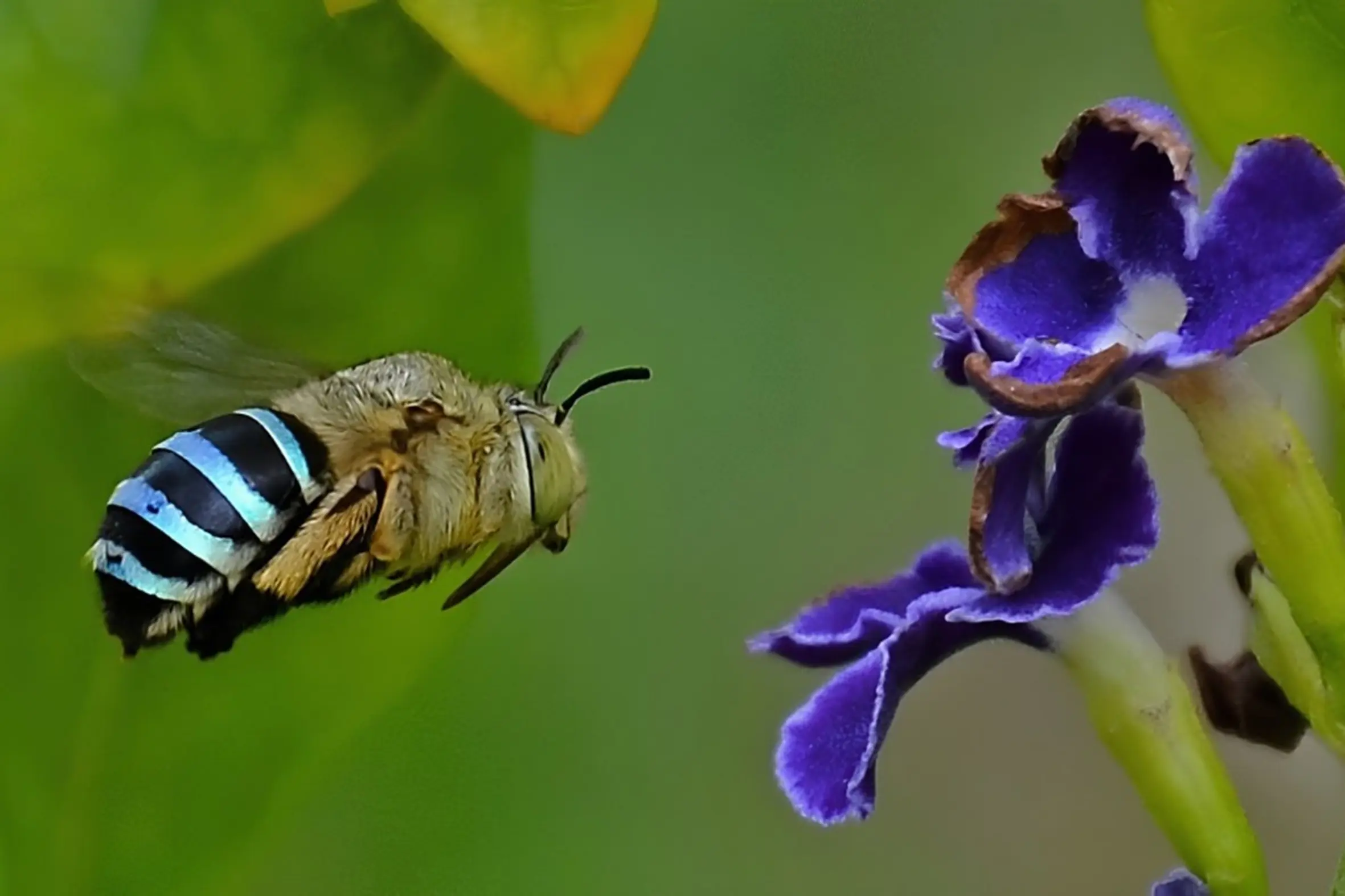 <p>One of our local native pollinators, the Blue Banded Bee.</p>\\n