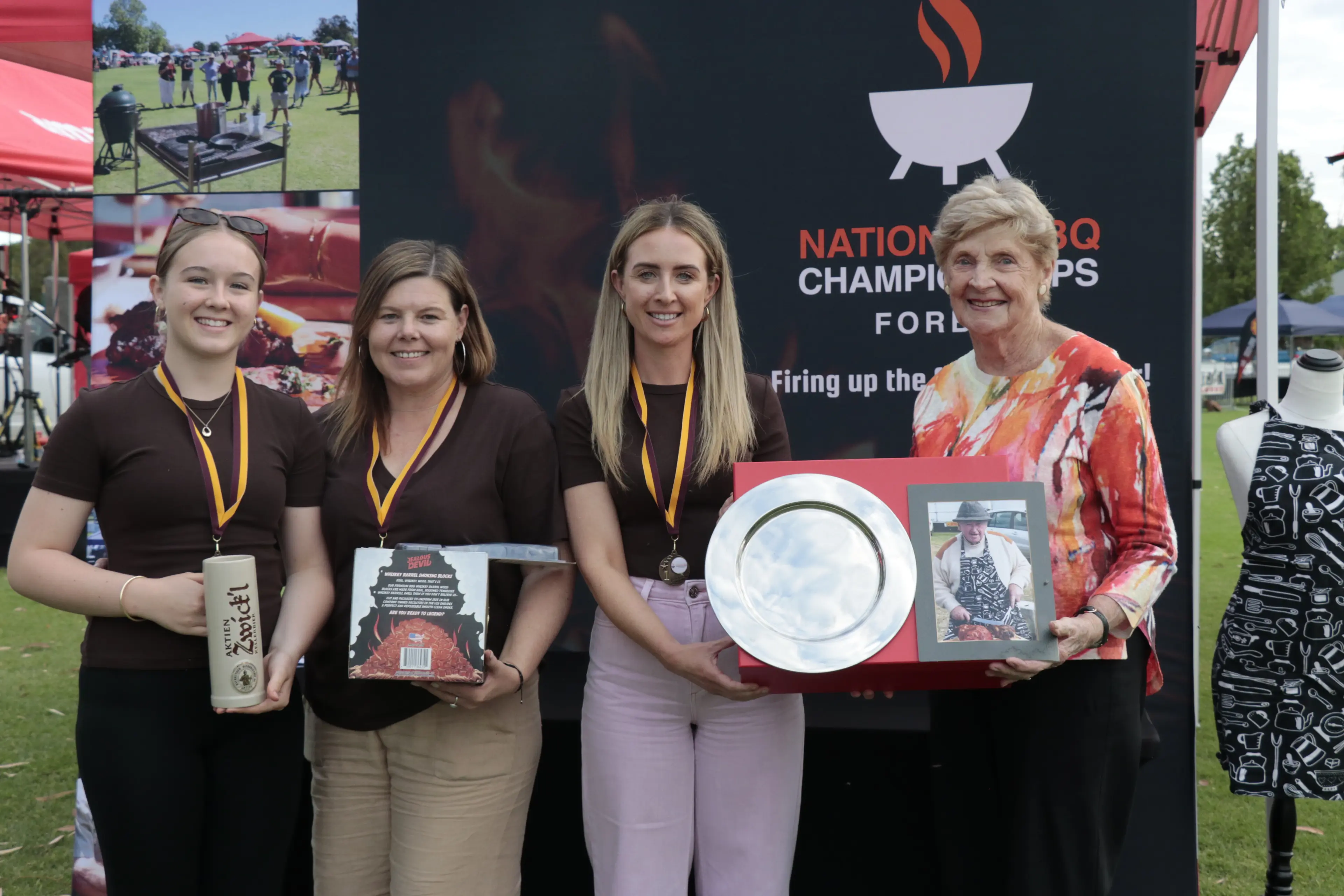 <p>Team Topsoil Organics claimed the inaugural Johnny Martin Trophy, Violet Nicholson, Brooke Kirkman and Renee Dunn accepted it from Jan Martin. </p>\\n