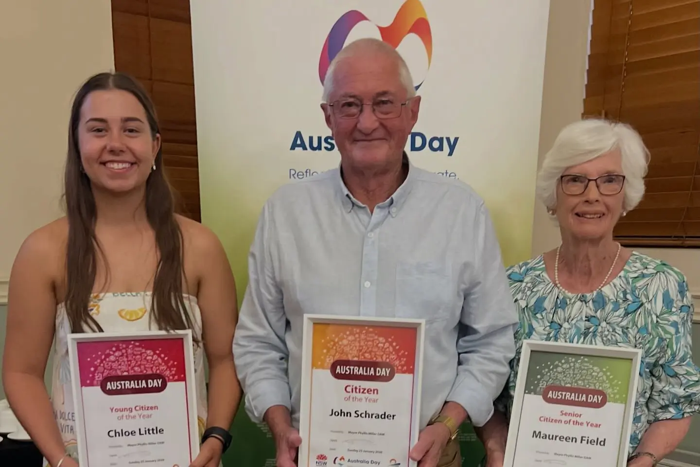 <p>Forbes 2026 young citizen, Chloe Little, citizen of the year, John Schrader and senior citizen, Maureen Field.</p>\\n